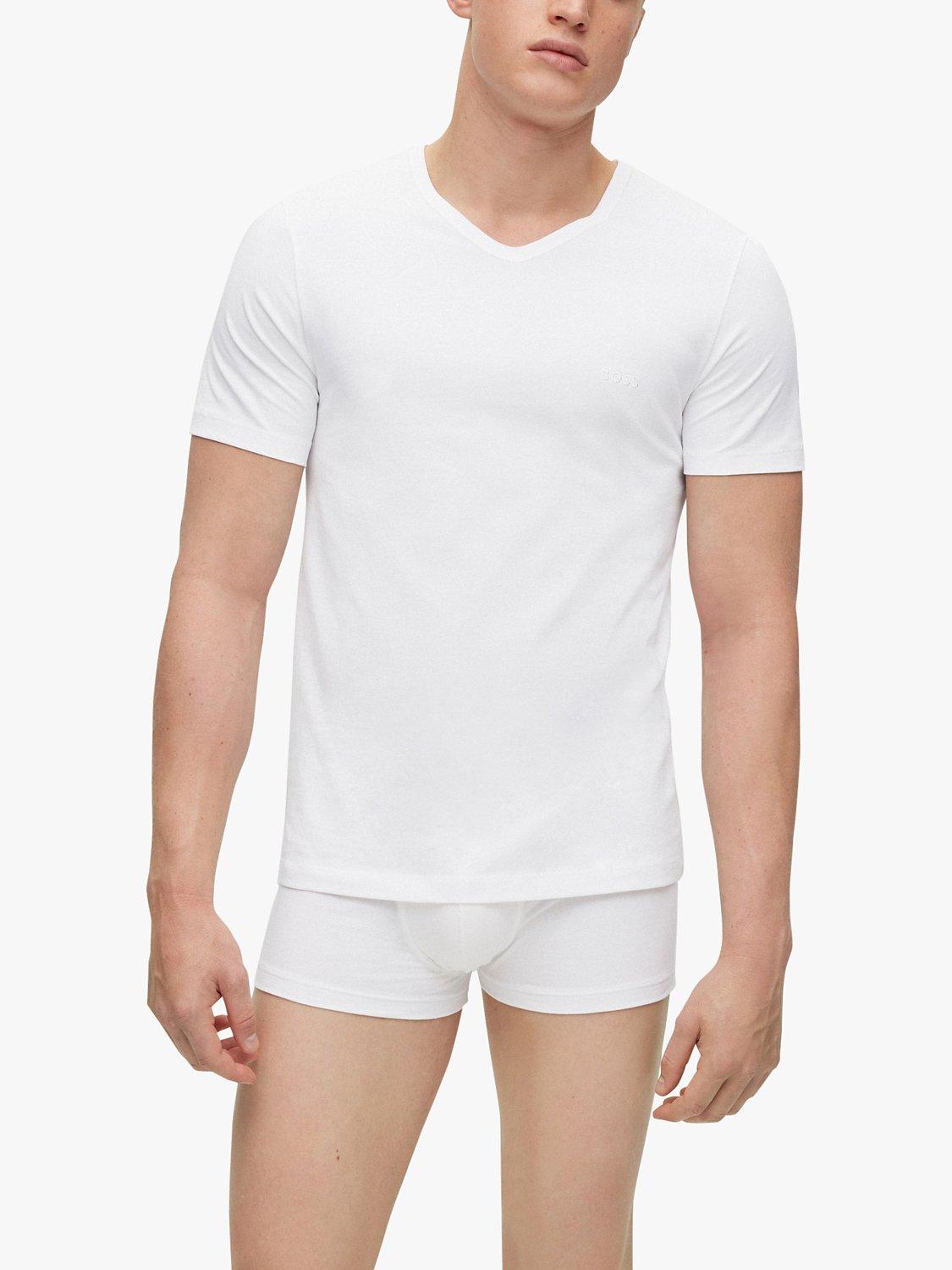 Product image 2 of 4, which shows HUGO BOSS Embroidered Logo Cotton V-neck T-shirt, Pack of 3, White, S
