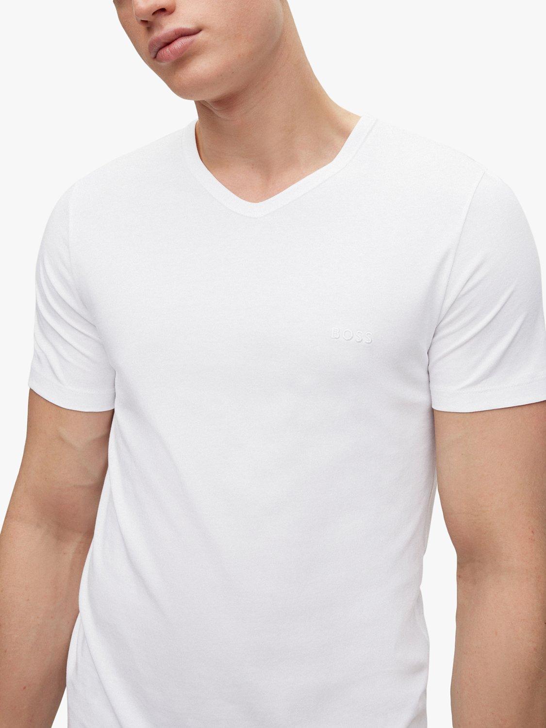 Product image 4 of 4, which shows HUGO BOSS Embroidered Logo Cotton V-neck T-shirt, Pack of 3, White, S