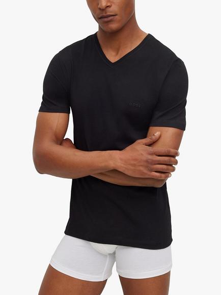HUGO BOSS Embroidered Logo Cotton V-neck T-shirt, Pack of 3 - view 2, White/Grey/Black