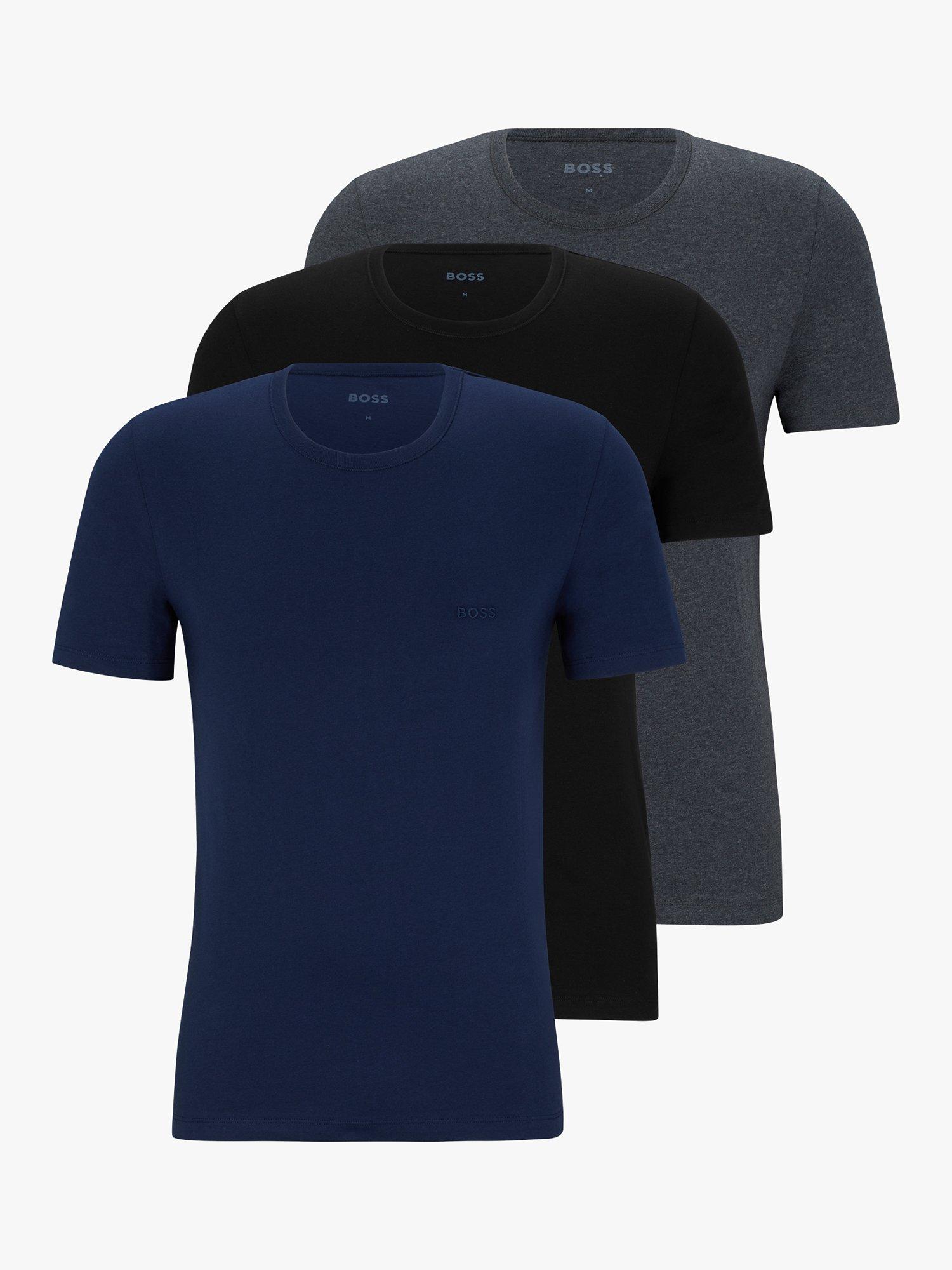 HUGO BOSS Embroidered logo Cotton T shirt Pack of 3 Open Blue Multi