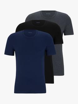 HUGO BOSS Embroidered logo Cotton T-shirt, Pack of 3, Open Blue/Mult, Open Blue/Multi