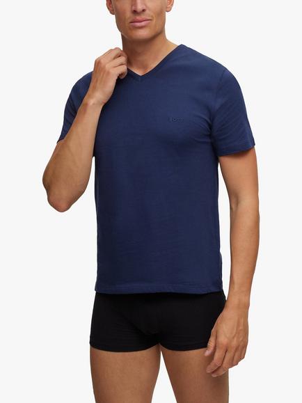 HUGO BOSS Embroidered Logo Cotton V-neck T-shirt, Pack of 3 - view 2, Blue/Black/Grey