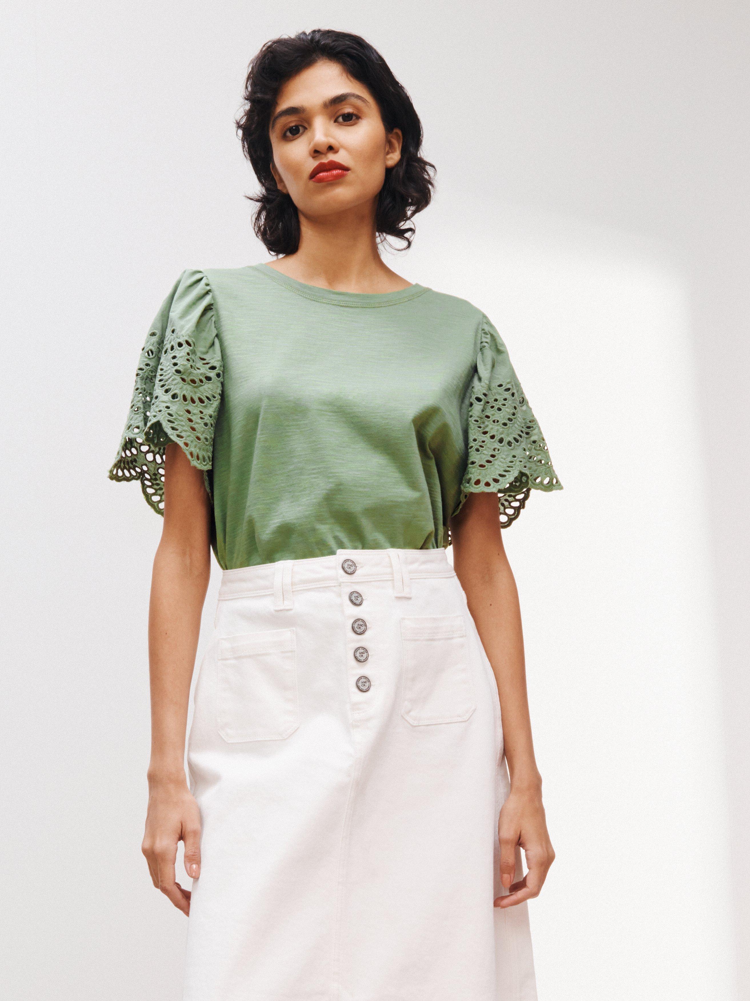 AND/OR Forta Broderie Anglaise Top, Olive