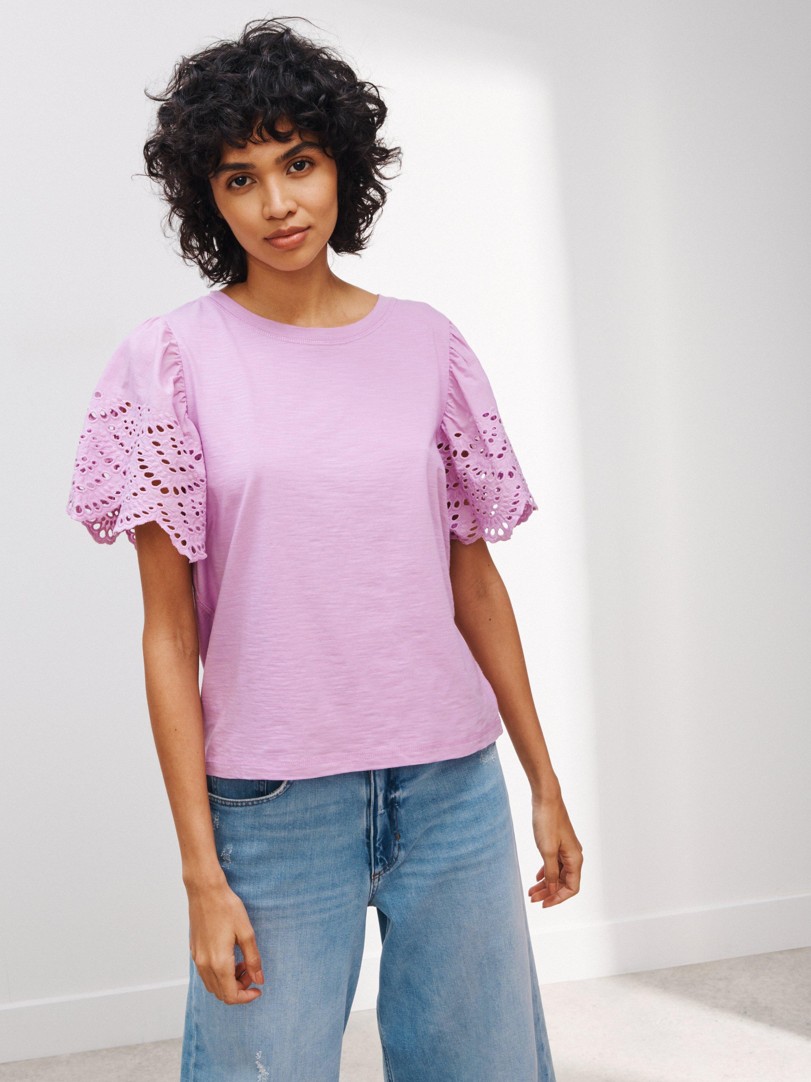 AND/OR Forta Broderie Anglaise Top, Lilac