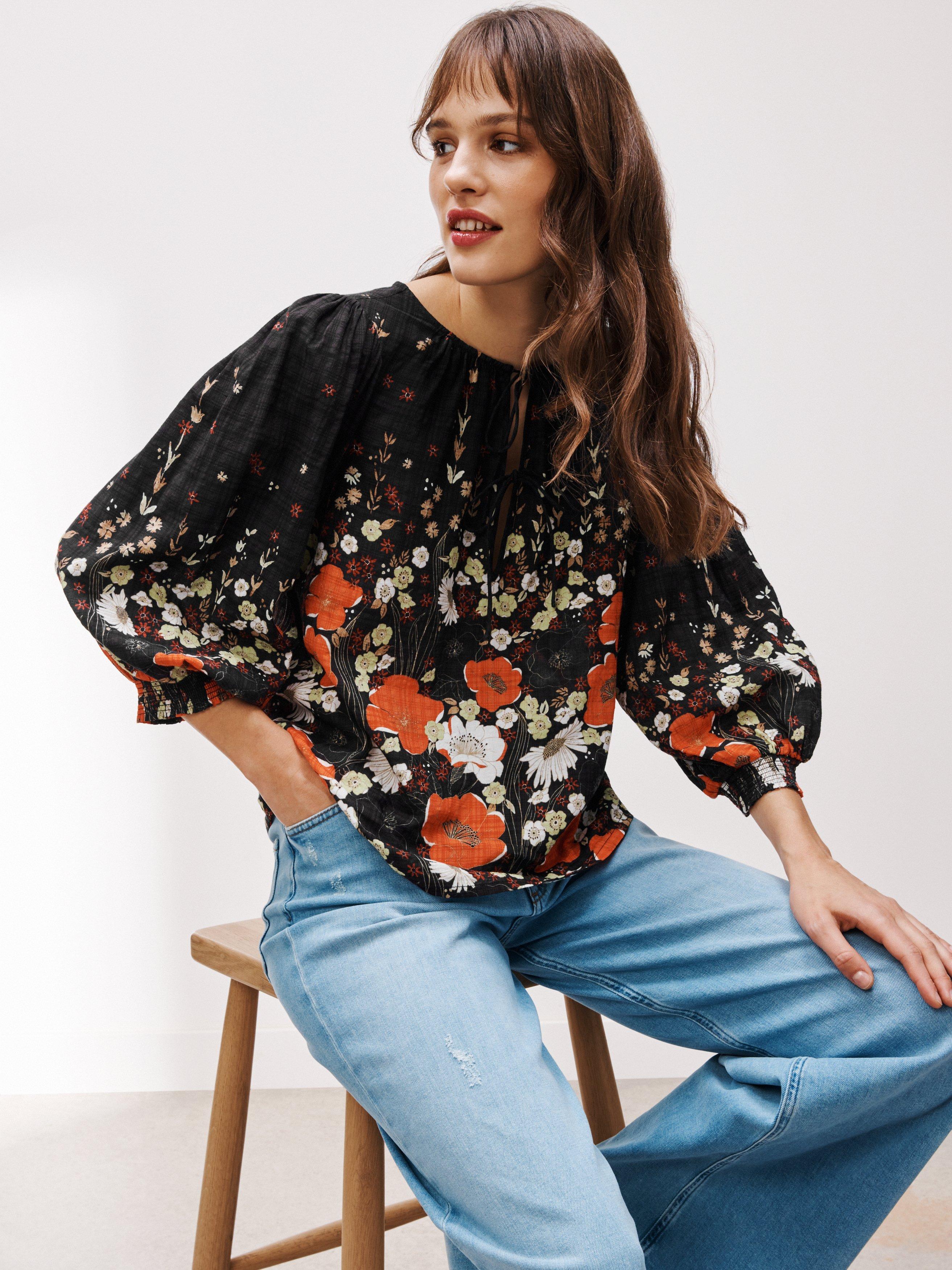 AND/OR Paige Trailing Poppy Print Blouse
