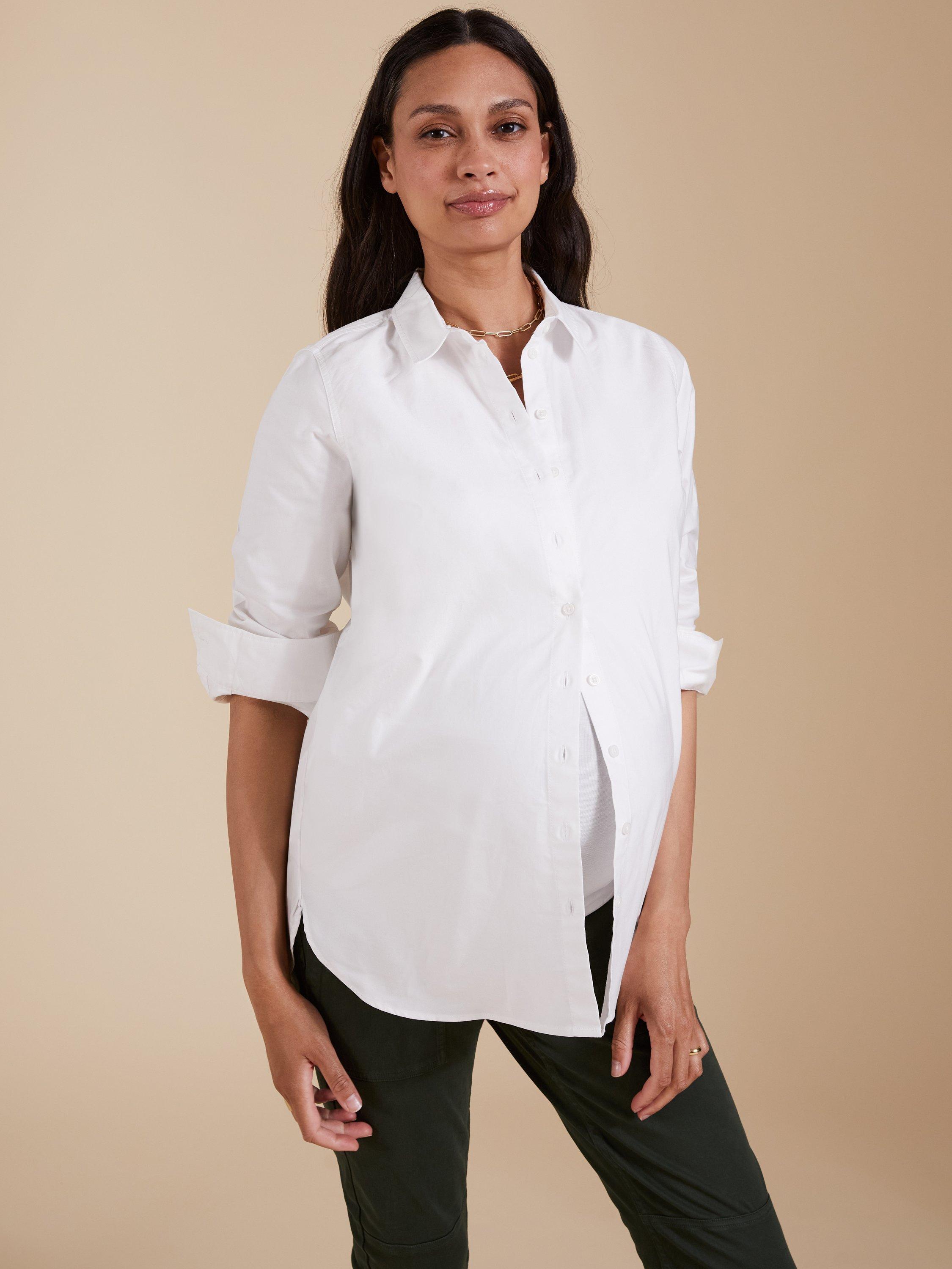 Product image 1 of 5, which shows Isabella Oliver Essentials Organic Cotton Maternity Shirt, White, 8