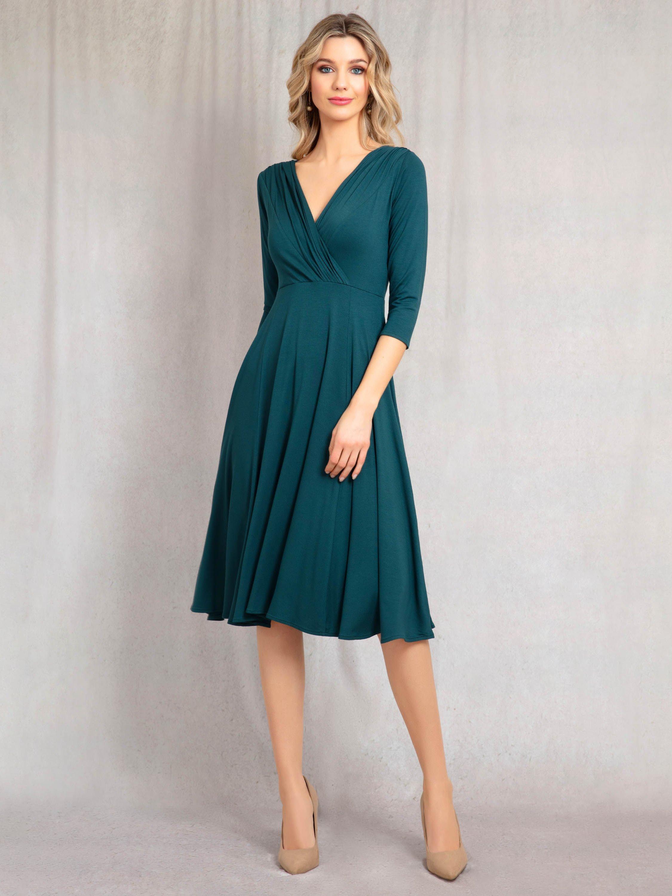 Product image 3 of 9, which shows Alie Street Annie Wrap Over Bodice Midi Dress, Pine Green, 6-8