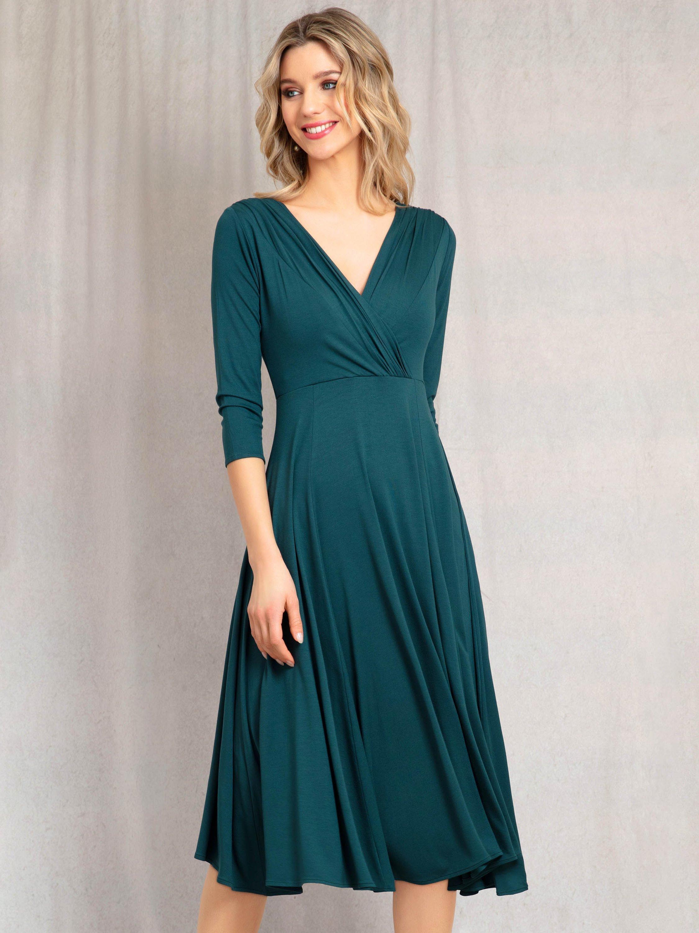Product image 4 of 9, which shows Alie Street Annie Wrap Over Bodice Midi Dress, Pine Green, 6-8