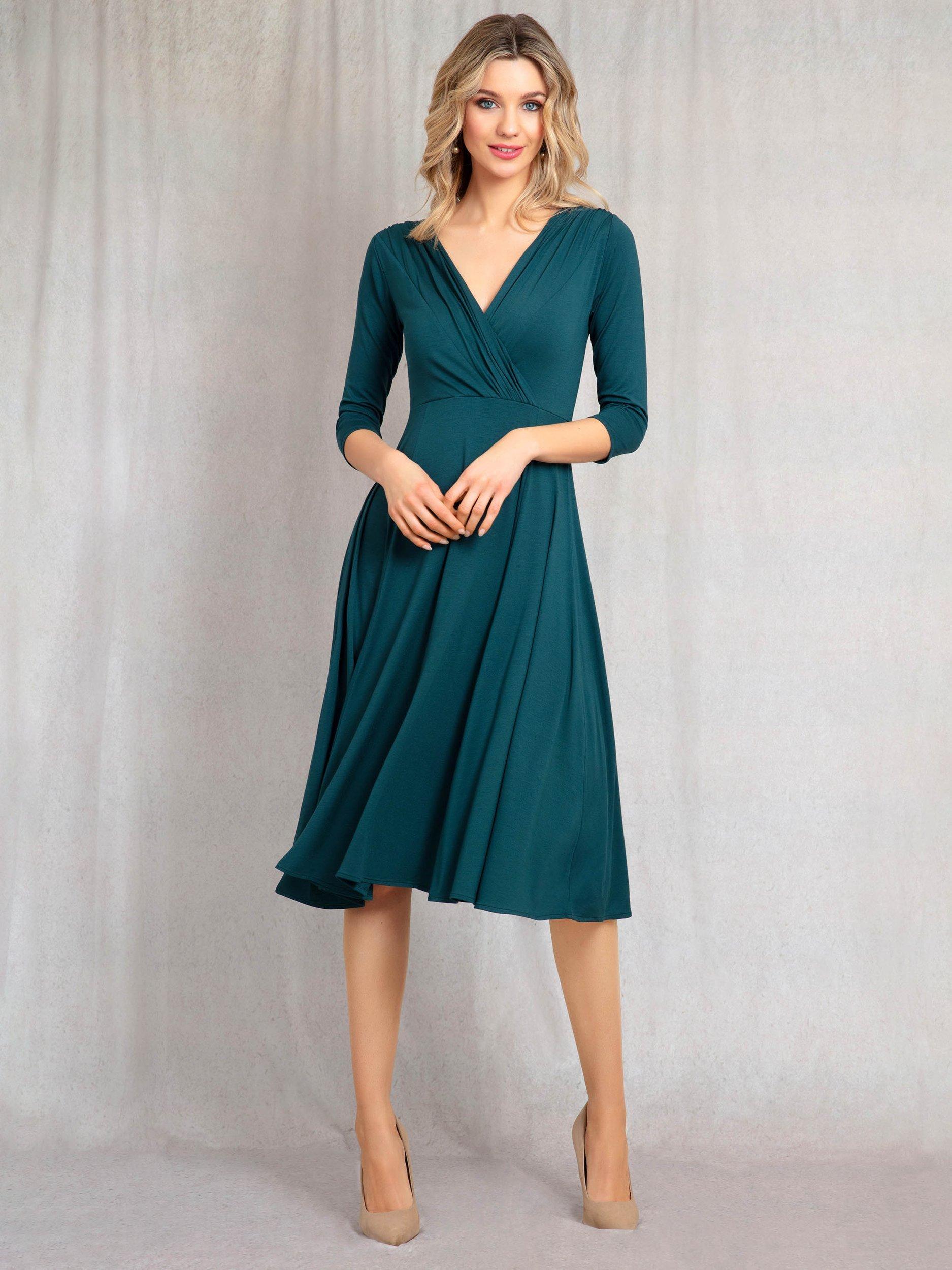Product image 5 of 9, which shows Alie Street Annie Wrap Over Bodice Midi Dress, Pine Green, 6-8