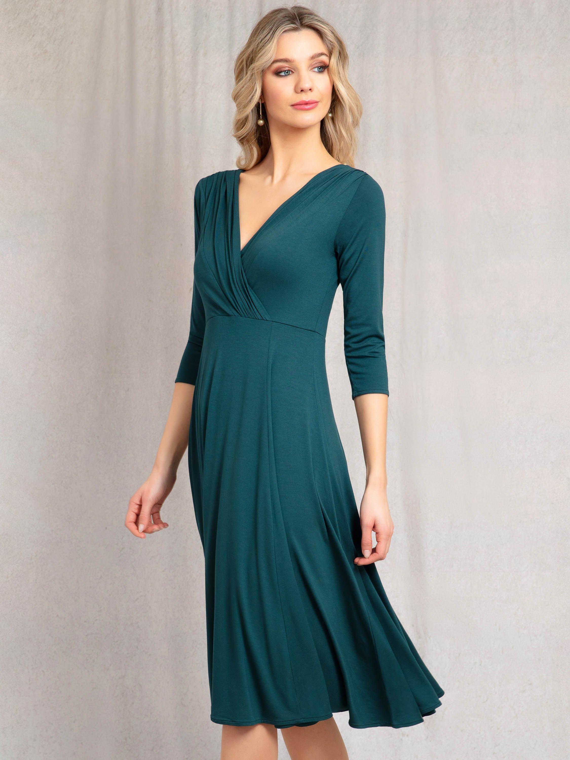Product image 6 of 9, which shows Alie Street Annie Wrap Over Bodice Midi Dress, Pine Green, 6-8