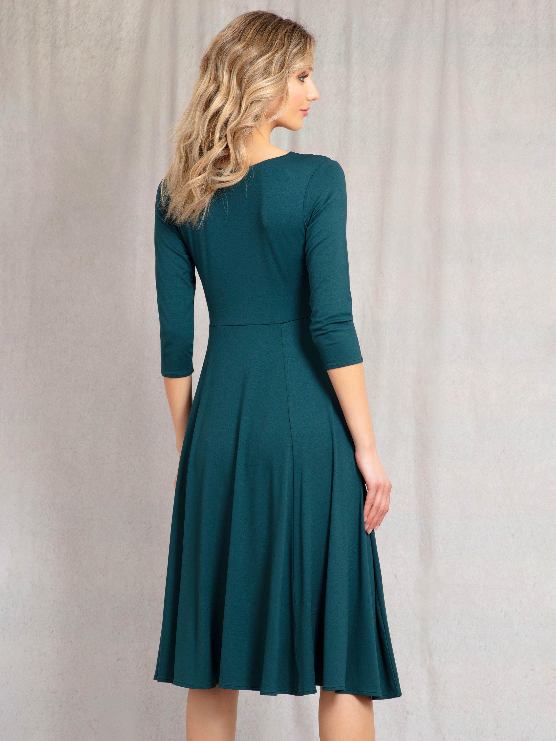 Product image 7 of 9, which shows Alie Street Annie Wrap Over Bodice Midi Dress, Pine Green, 6-8