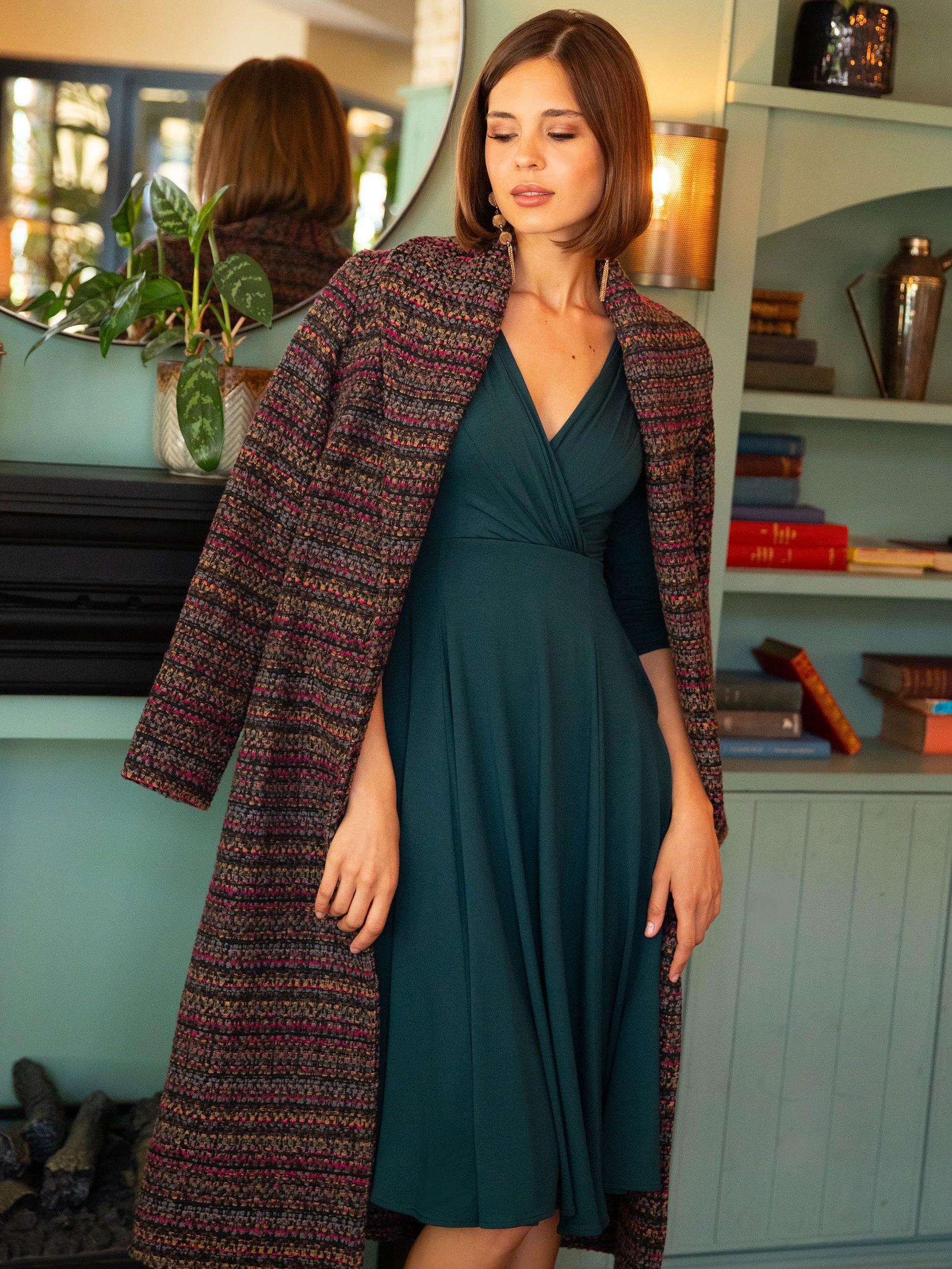 Product image 9 of 9, which shows Alie Street Annie Wrap Over Bodice Midi Dress, Pine Green, 6-8