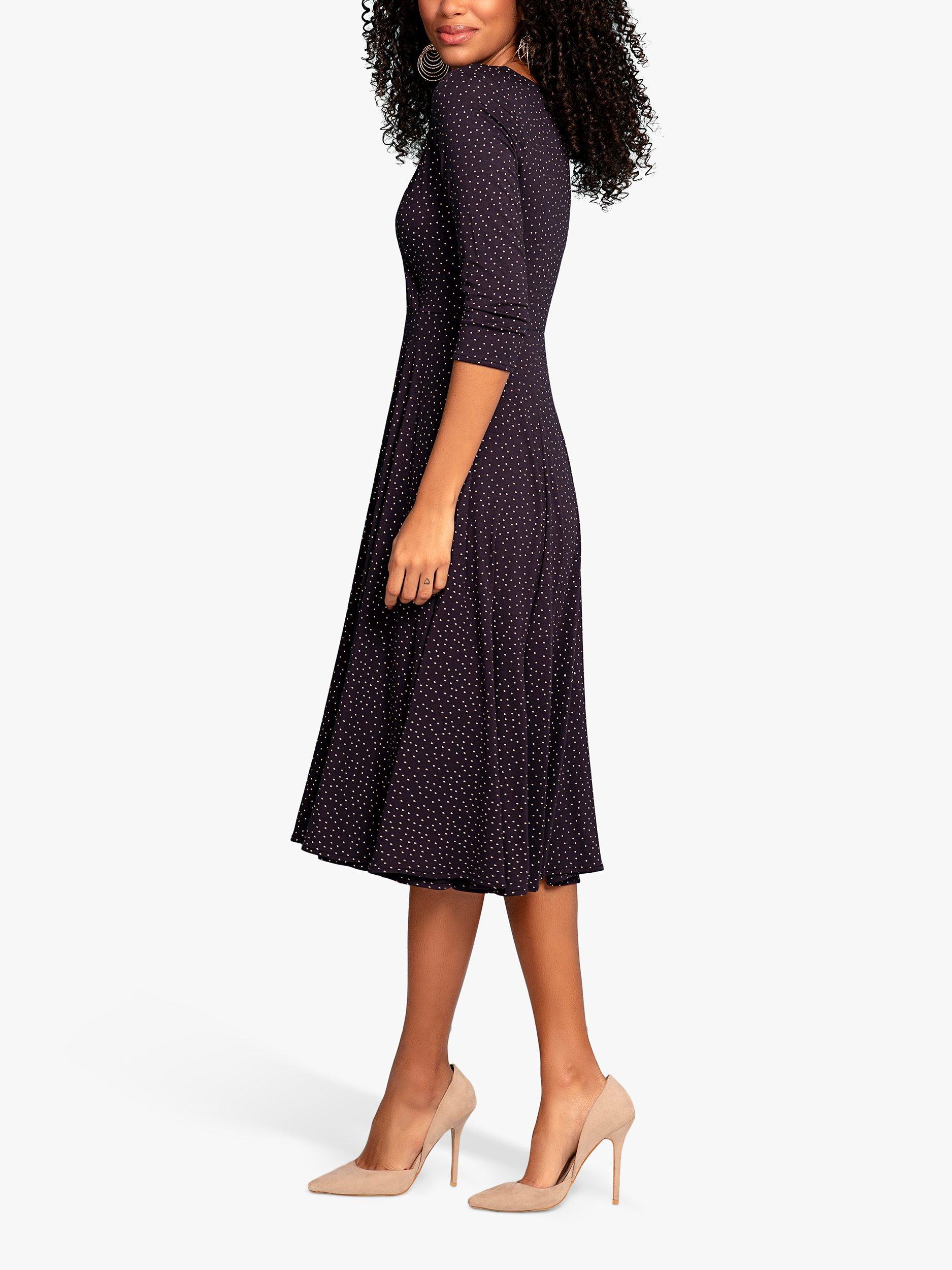 Product image 2 of 6, which shows Alie Street Annie Jersey Midi Dress, Navy Polka Dot, 20-22