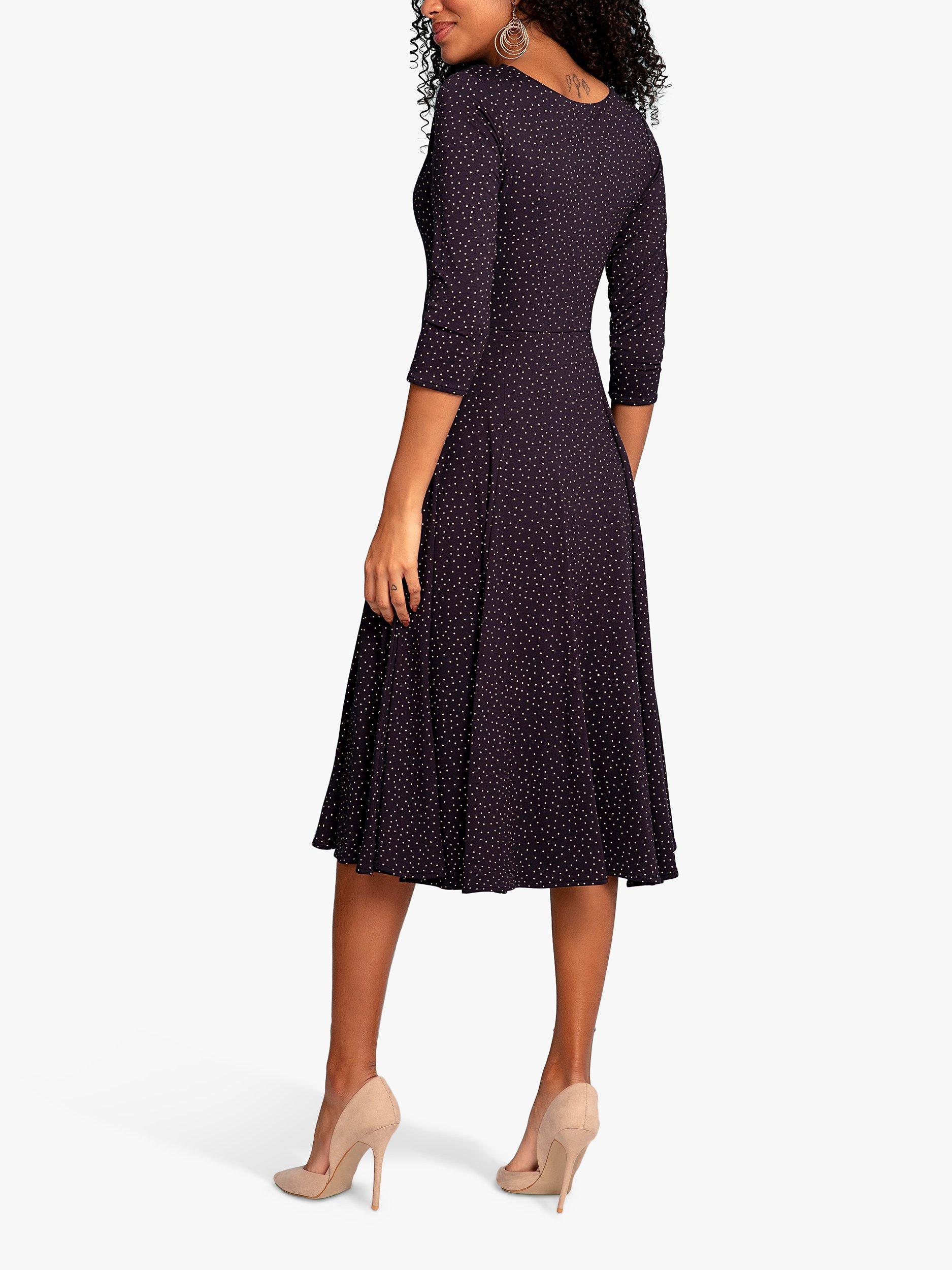 Product image 3 of 6, which shows Alie Street Annie Jersey Midi Dress, Navy Polka Dot, 20-22
