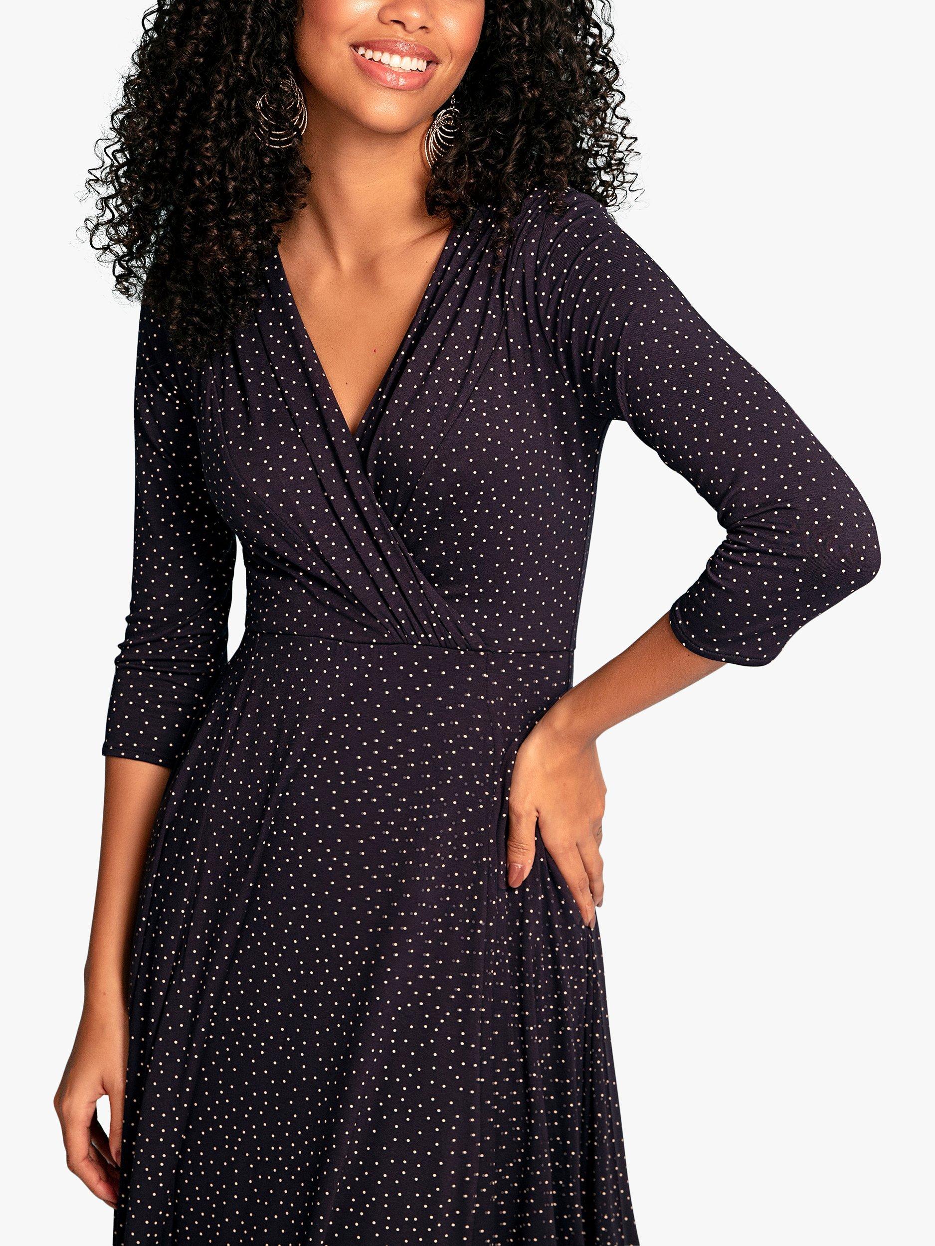 Product image 4 of 6, which shows Alie Street Annie Jersey Midi Dress, Navy Polka Dot, 20-22