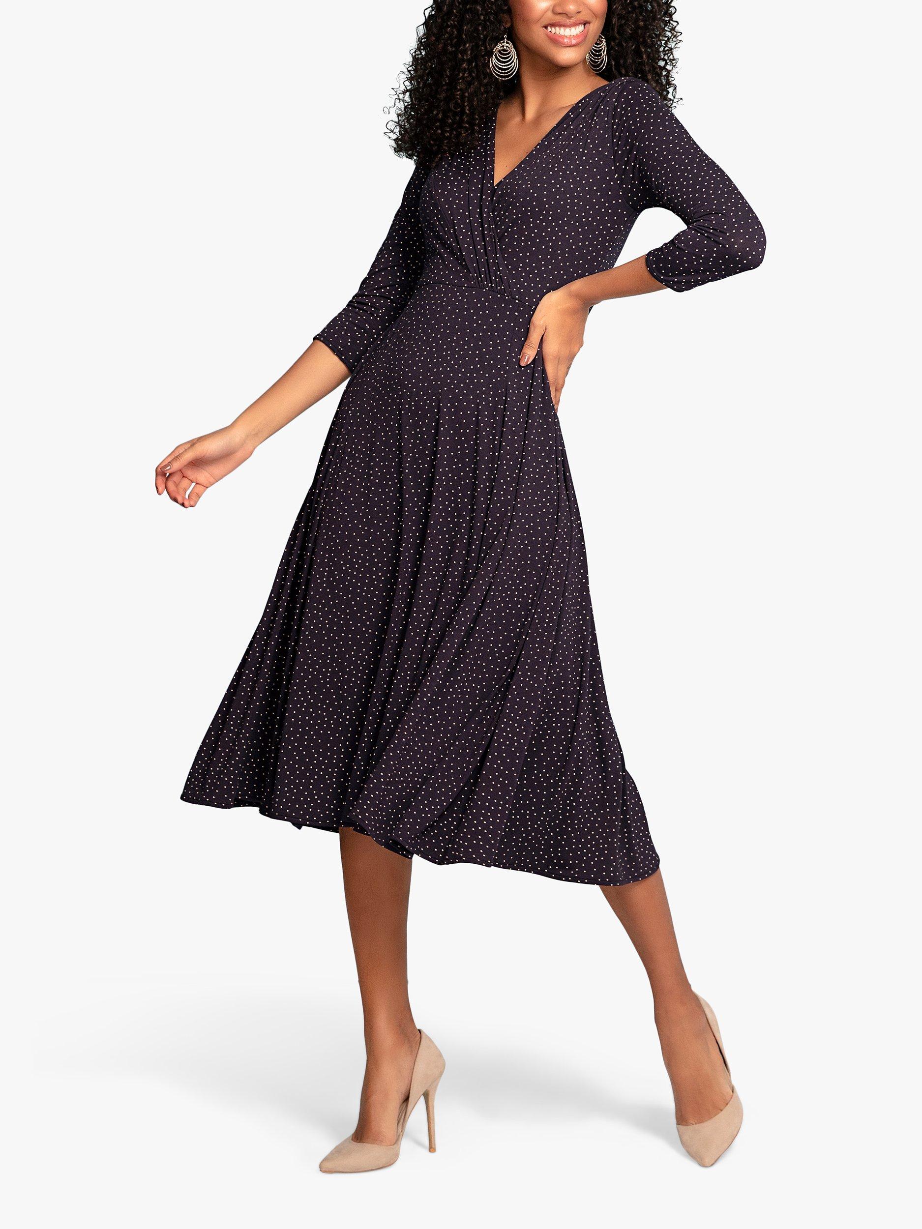 Product image 5 of 6, which shows Alie Street Annie Jersey Midi Dress, Navy Polka Dot, 20-22