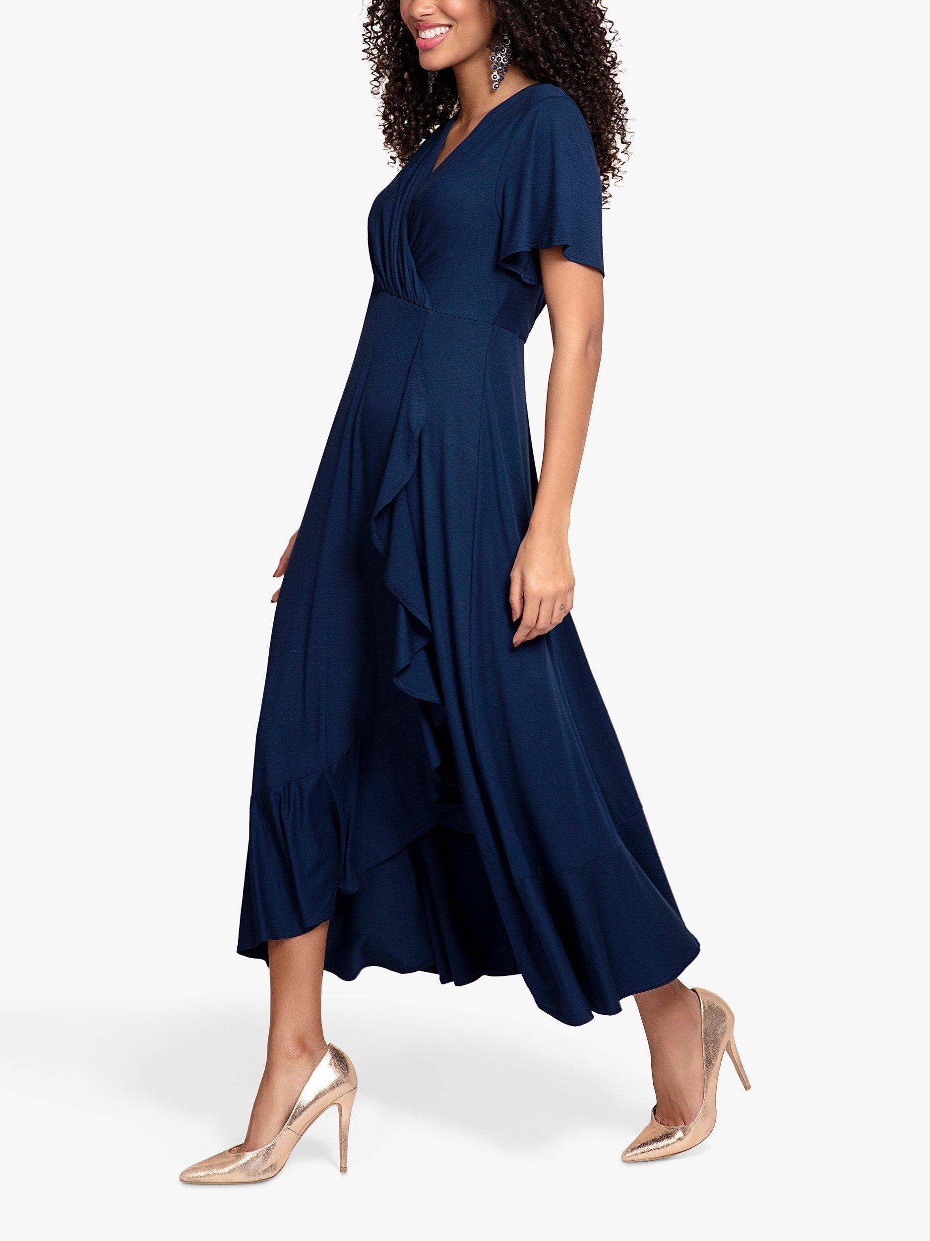 Product image 2 of 6, which shows Alie Street Waterfall Maxi Wrap Dress, Navy, 10-12