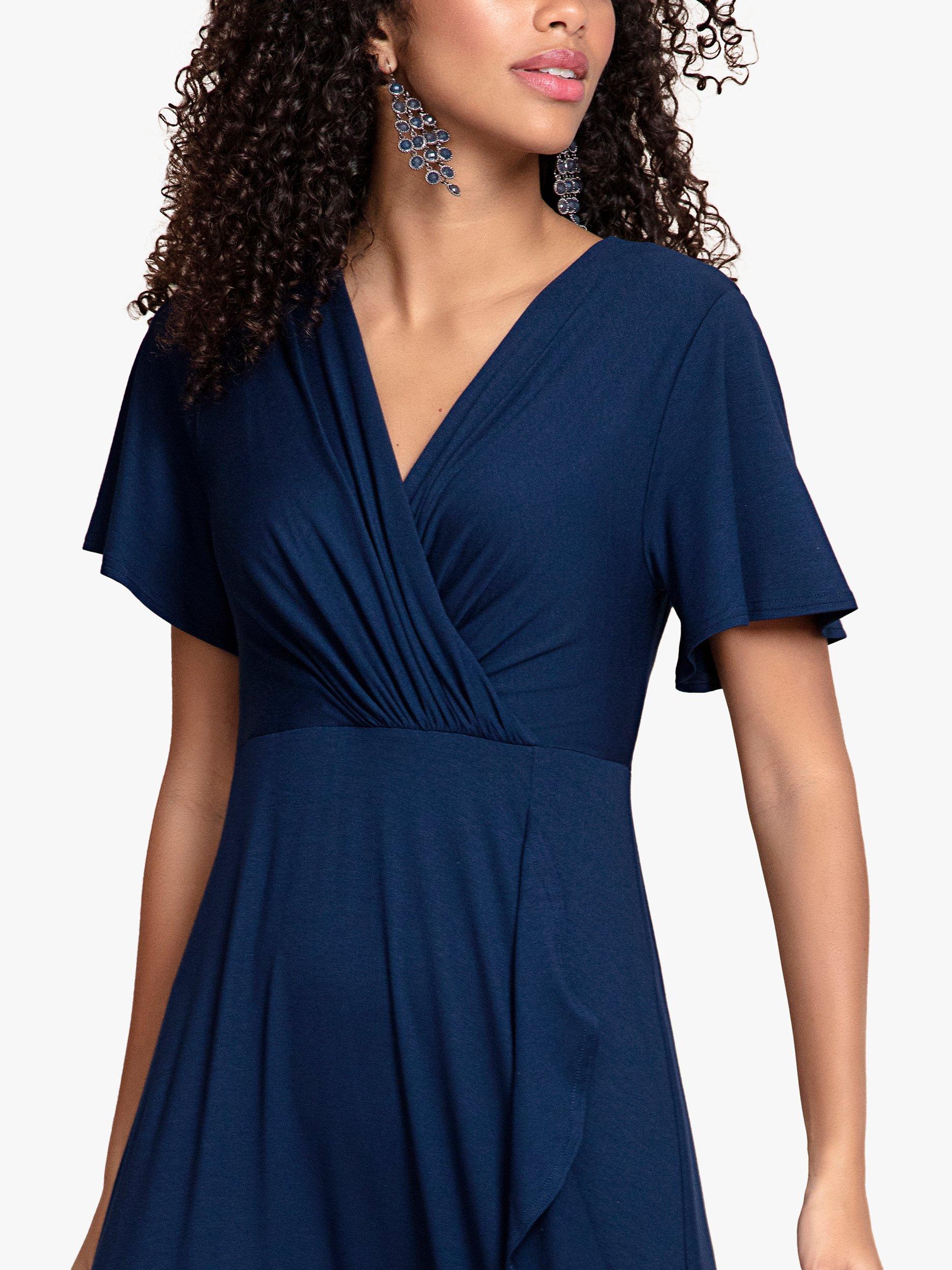 Product image 3 of 6, which shows Alie Street Waterfall Maxi Wrap Dress, Navy, 10-12