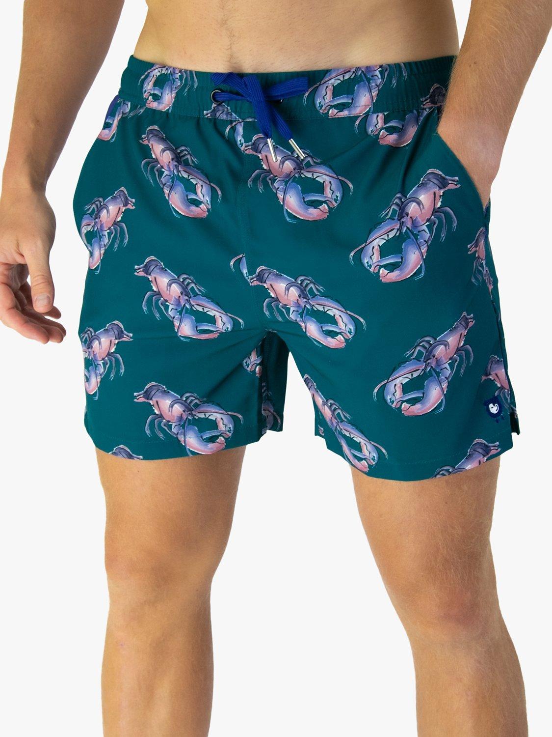 Randy Cow Lobster Print Swim Shorts with Waterproof Pocket Green