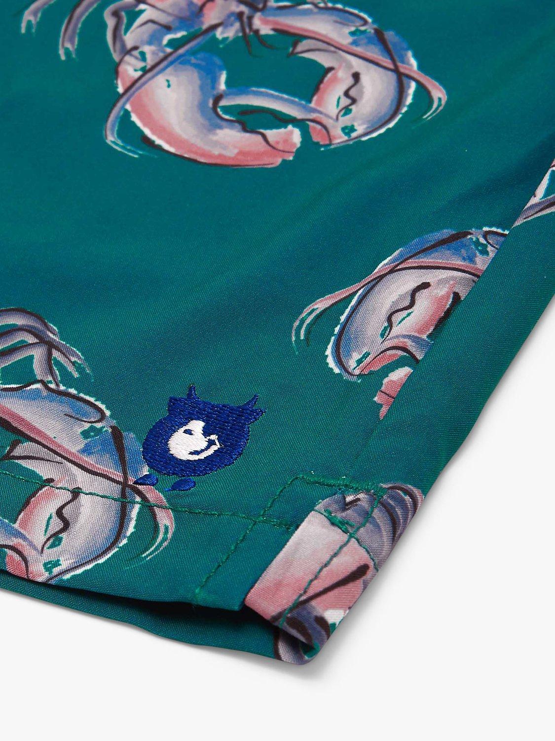 Product image 2 of 9, which shows Randy Cow Lobster Print Swim Shorts with Waterproof Pocket, Green, XXL