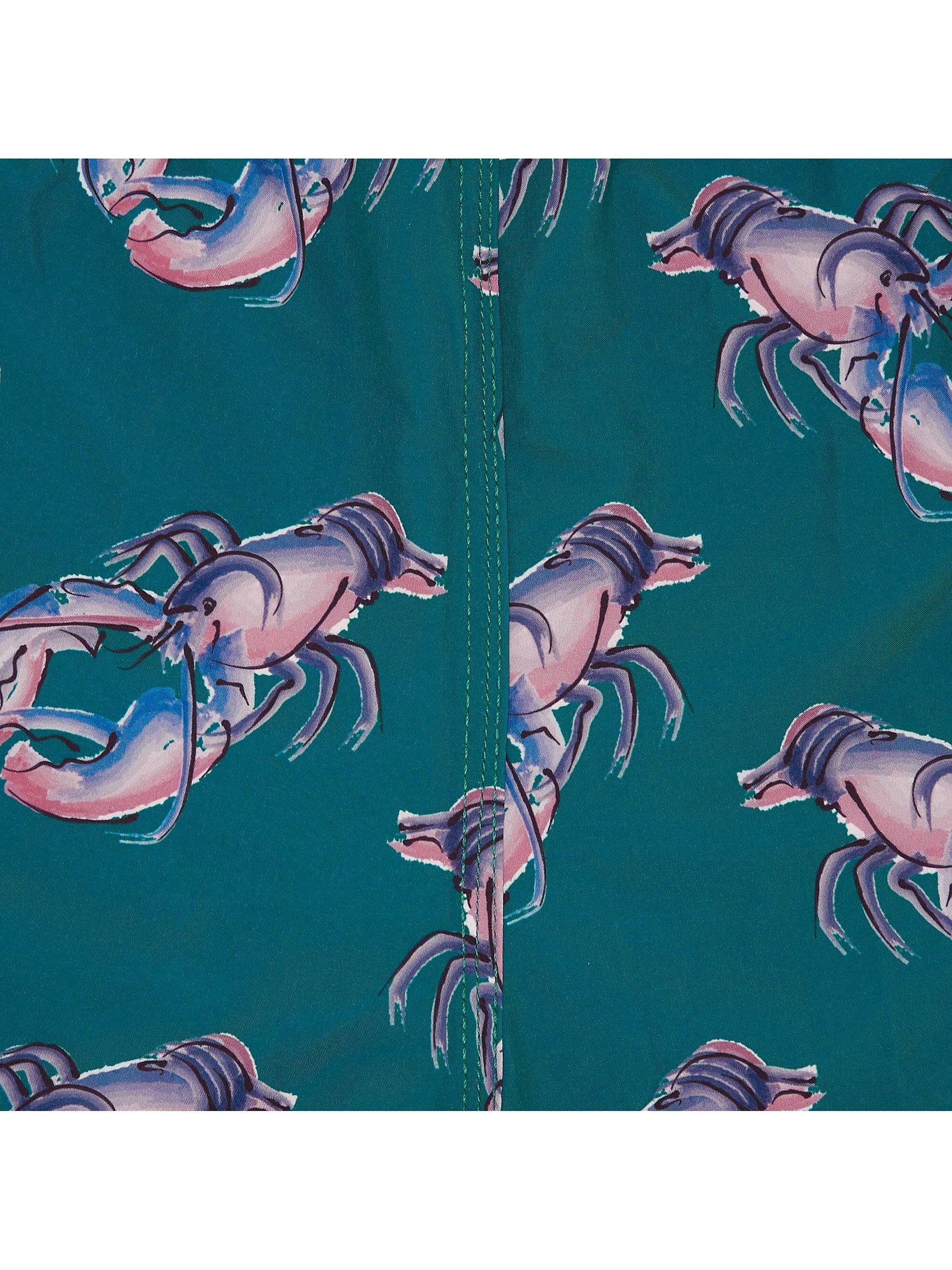 Product image 3 of 9, which shows Randy Cow Lobster Print Swim Shorts with Waterproof Pocket, Green, XXL