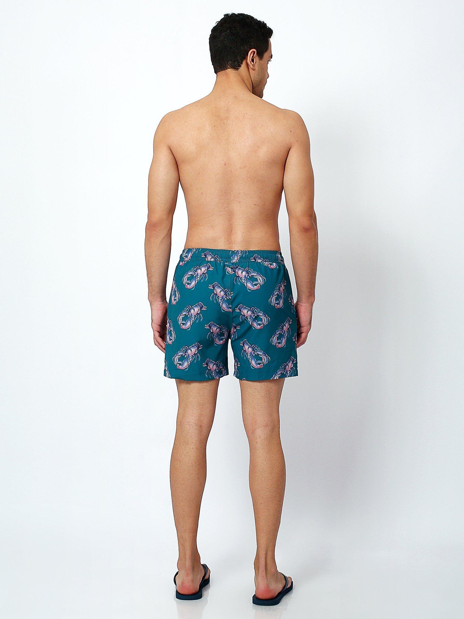 Product image 9 of 9, which shows Randy Cow Lobster Print Swim Shorts with Waterproof Pocket, Green, XXL