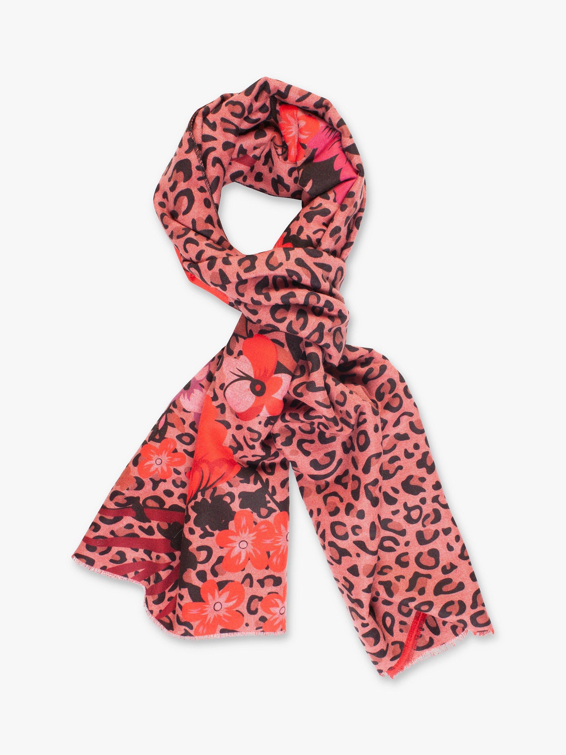 chesca Leopard and Floral Print Scarf, Red, One Size