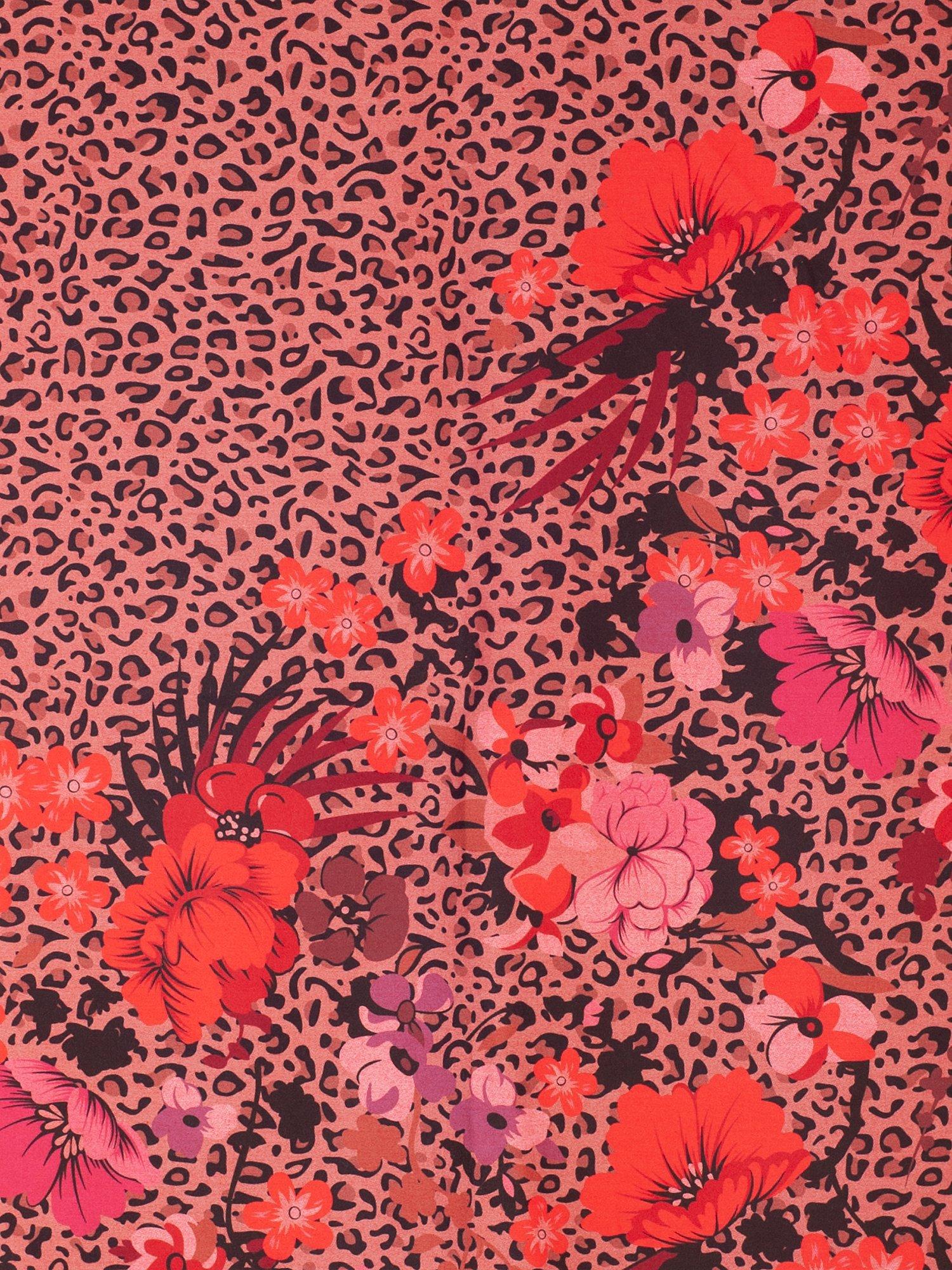 chesca Leopard and Floral Print Scarf, Red, One Size