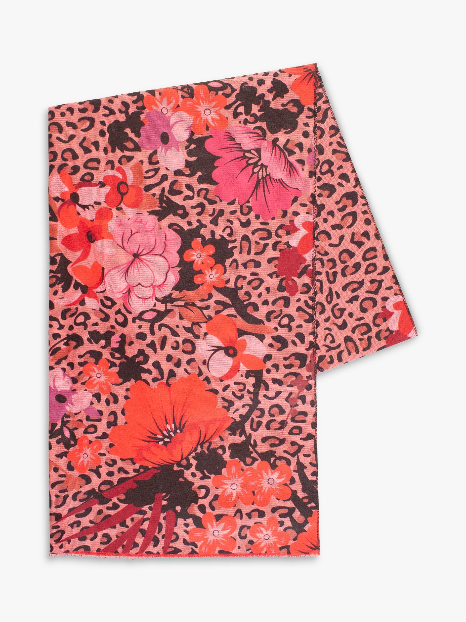 chesca Leopard and Floral Print Scarf, Red, One Size