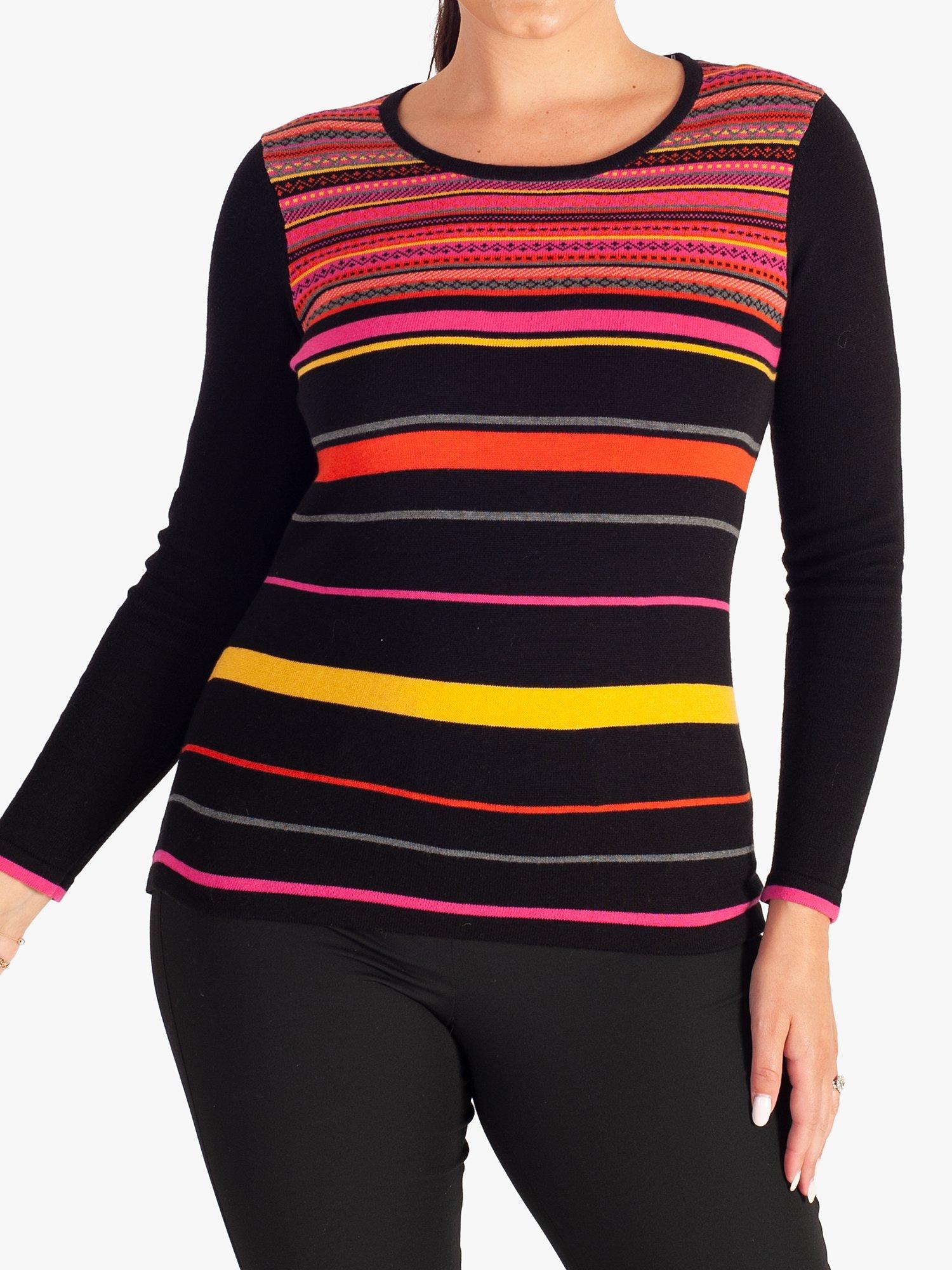 chesca Striped Jumper with Scarf, Black/Fuchsia