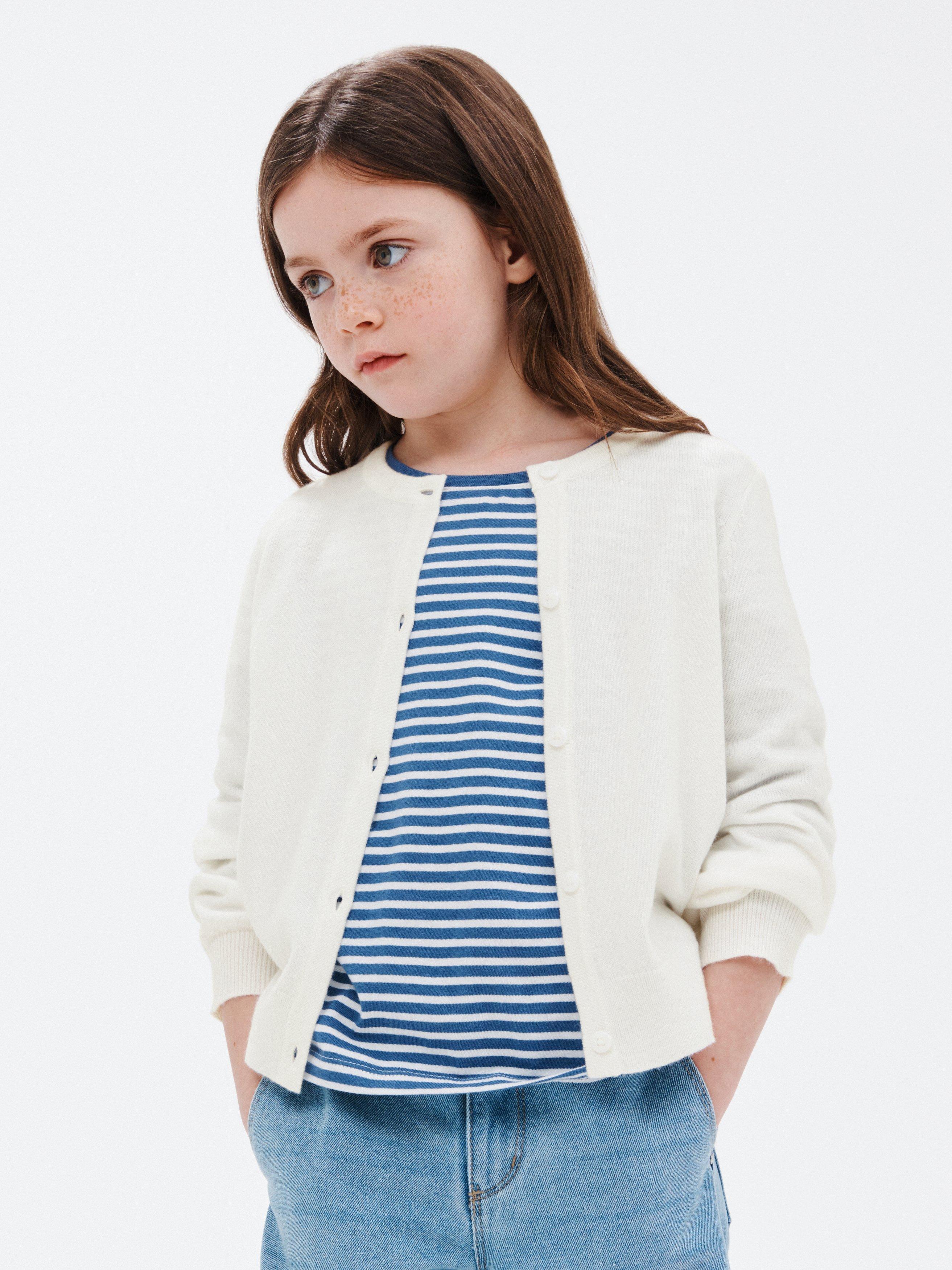 John Lewis Kids' Plain Button Down Cardigan, White