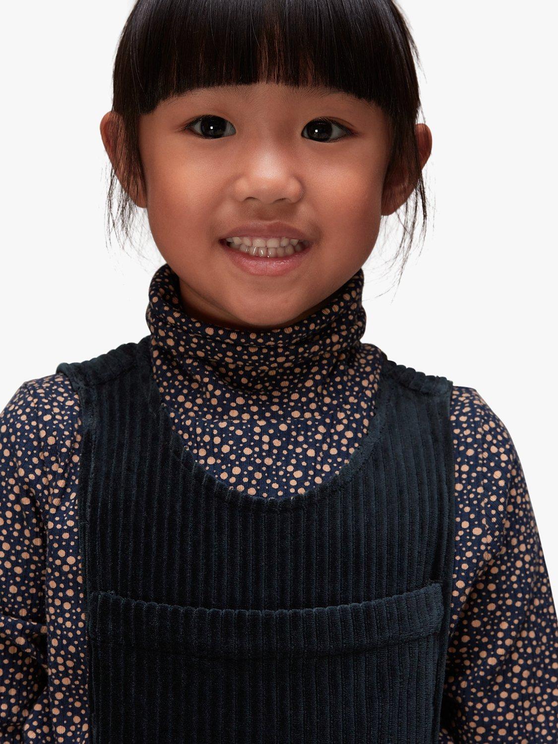 Product image 4 of 8, which shows Whistles Kids' Kitty Corduroy Dungarees, Navy, 3-4 years