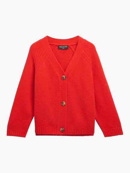Whistles Kids' Textured Wool Blend Cardigan, Red