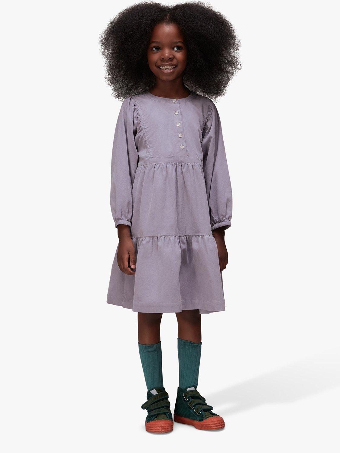 Product image 1 of 7, which shows Whistles Kids' Nora Babycord Tiered Dress, Lilac, 3-4 years