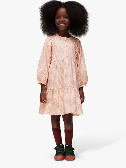 Whistles Kids' Nora Check Tiered Dress, Pale Pink/Multi, Pale Pink/Multi