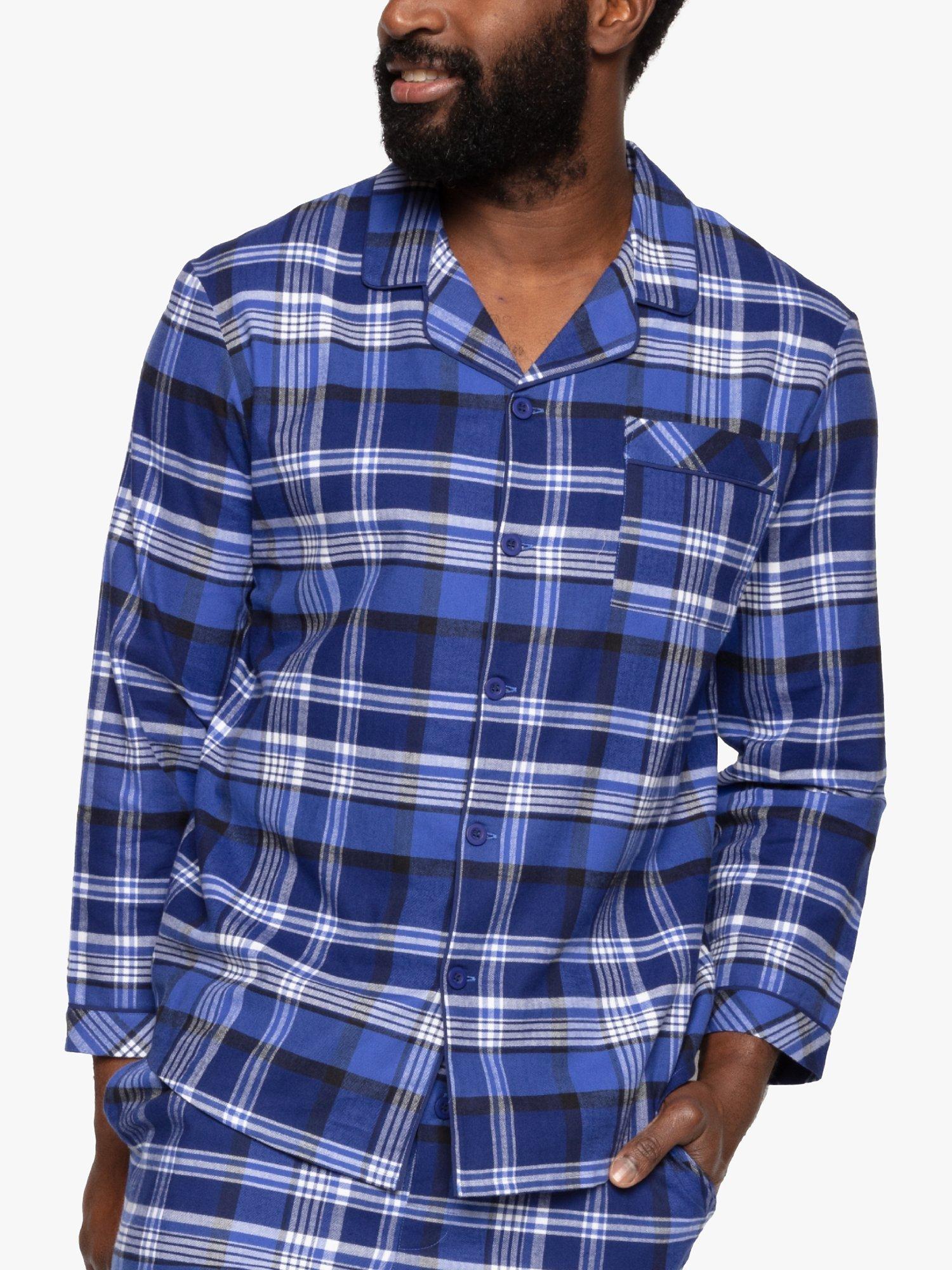 Cyberjammies Riley Check Cotton Long Sleeved Pyjama Top, Navy Mix