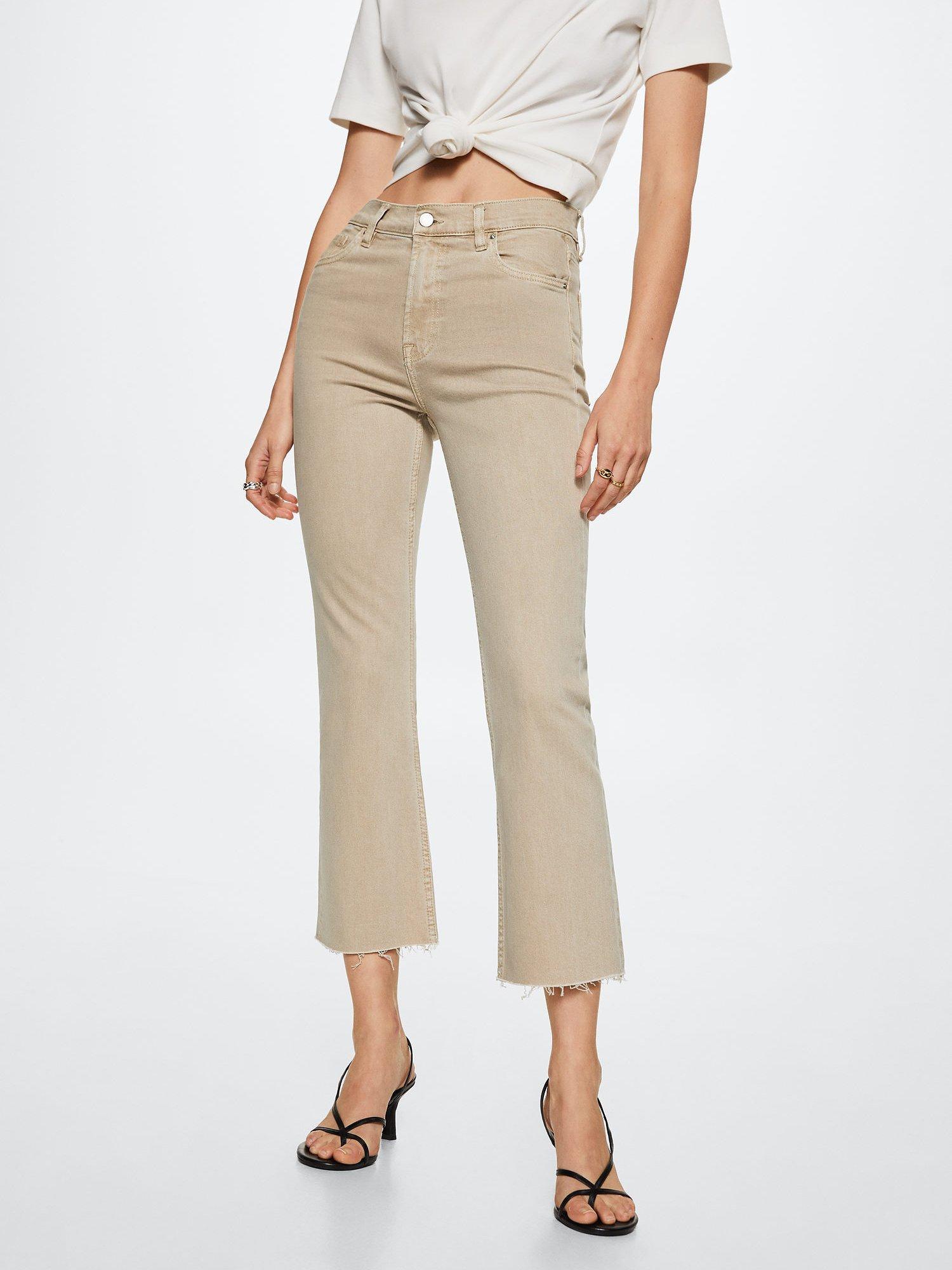 Mango Sienna Raw Hem Cropped Jeans, Beige