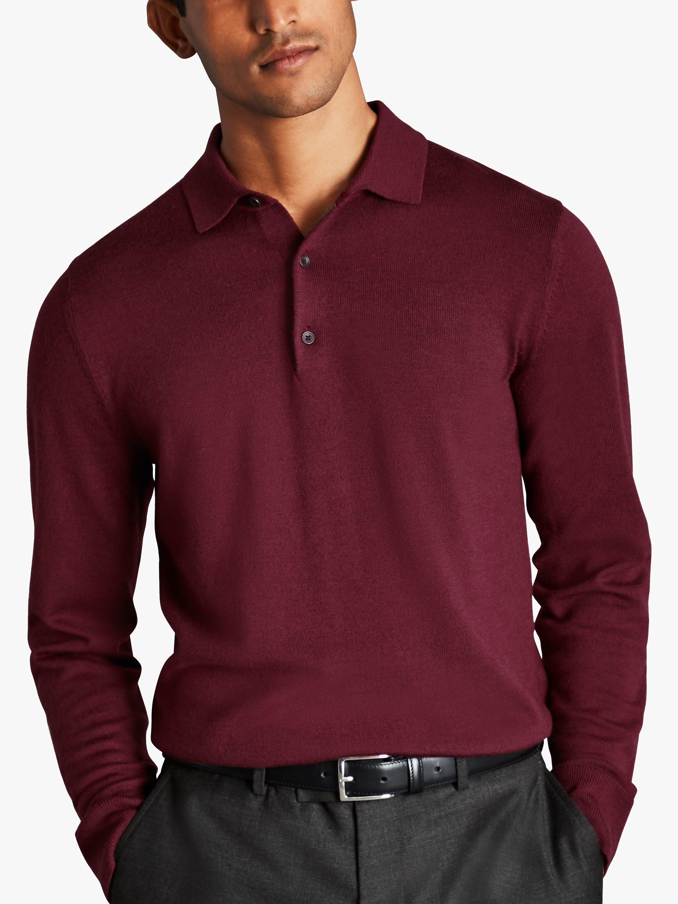 Charles Tyrwhitt Merino Wool Polo Neck Jumper, Burgundy