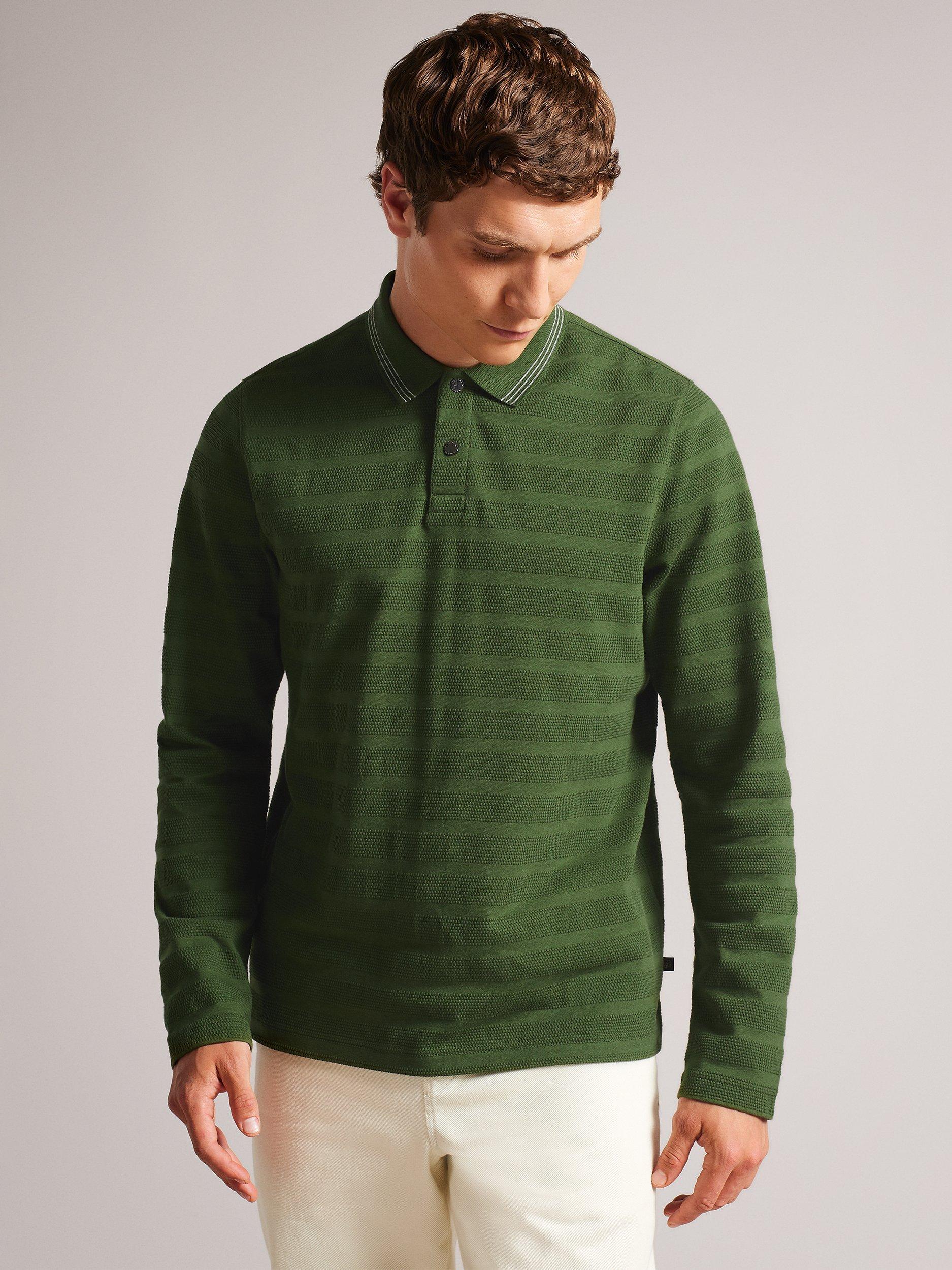 Ted Baker Penine Long Sleeve Polo Top, Khaki