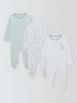 John Lewis Baby Giraffe & Stripe Sleepsuit, Pack of 3, Multi