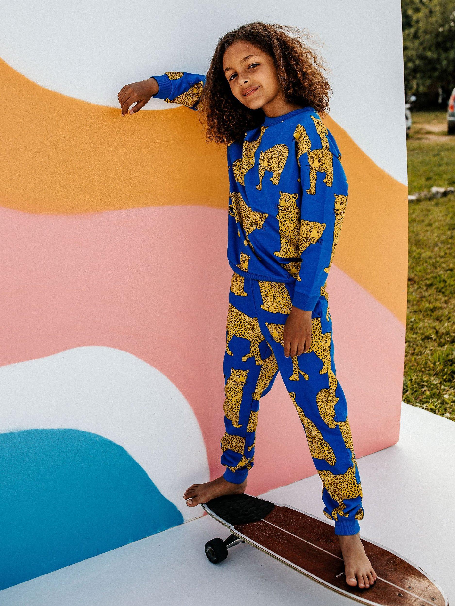Chelsea Peers Kids' Organic Cotton Leopard Pyjama Bottoms, Navy