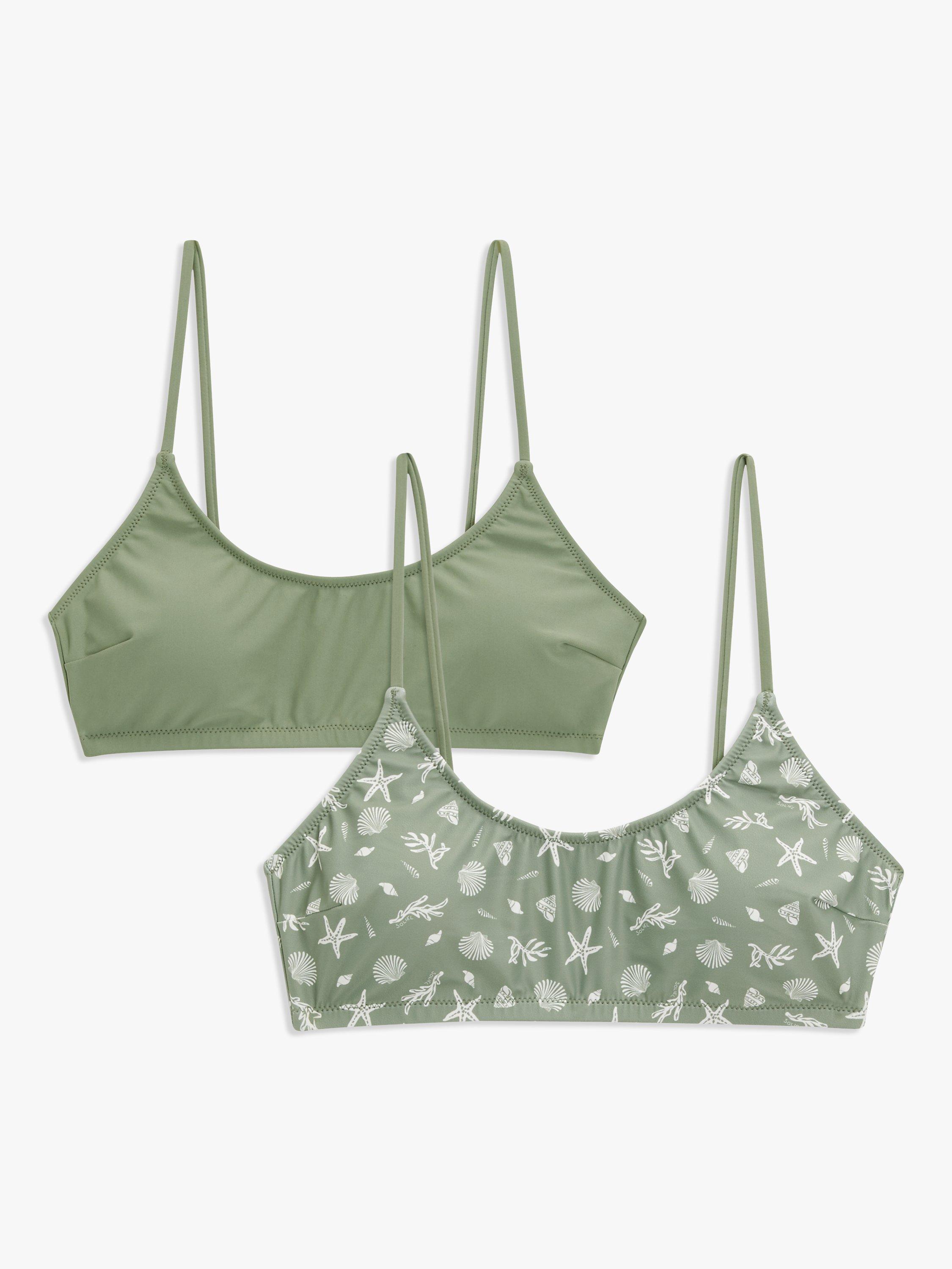 John Lewis ANYDAY Shell Print Crop Bikini Top, Pack of 2, Khaki
