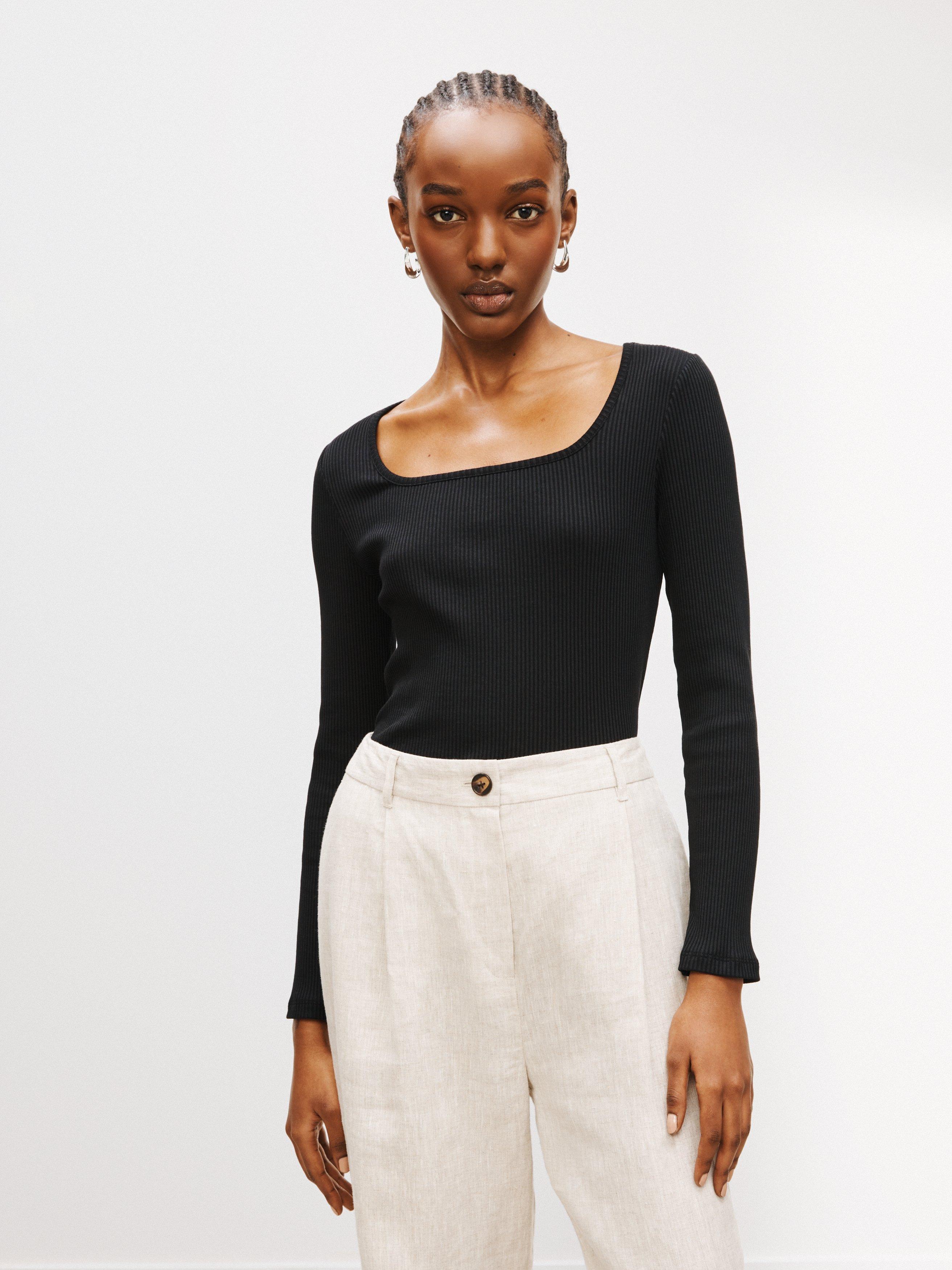John Lewis Rib Square Neck Jersey Top