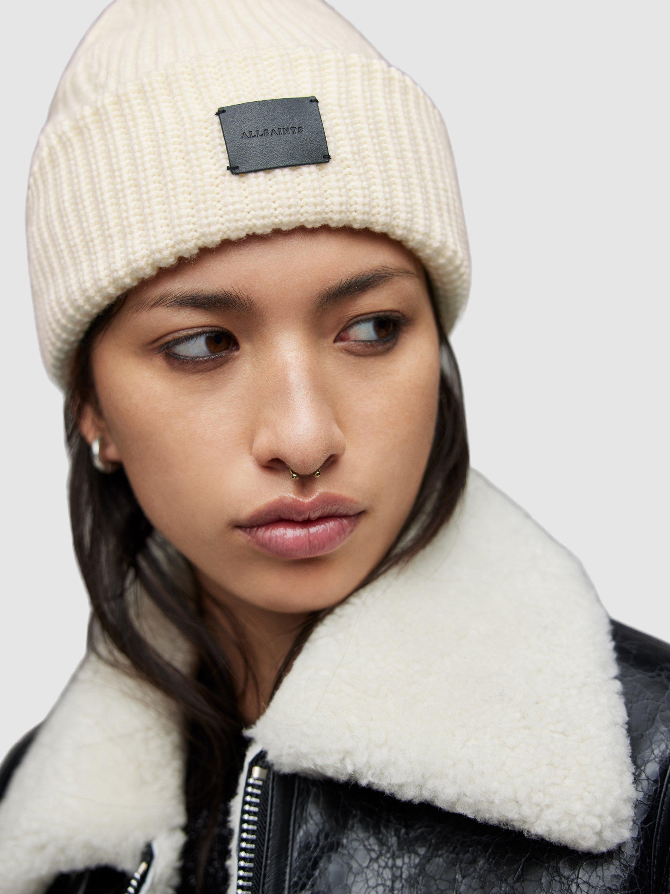 AllSaints Farren Wool Blend Beanie Hat, Ivory