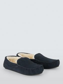 John Lewis Suede Moccasin Slippers, Navy - view 2, Navy