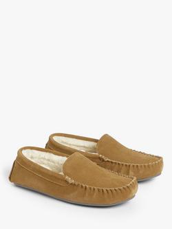 John Lewis Suede Moccasin Slippers, Chestnut - view 2, Chestnut