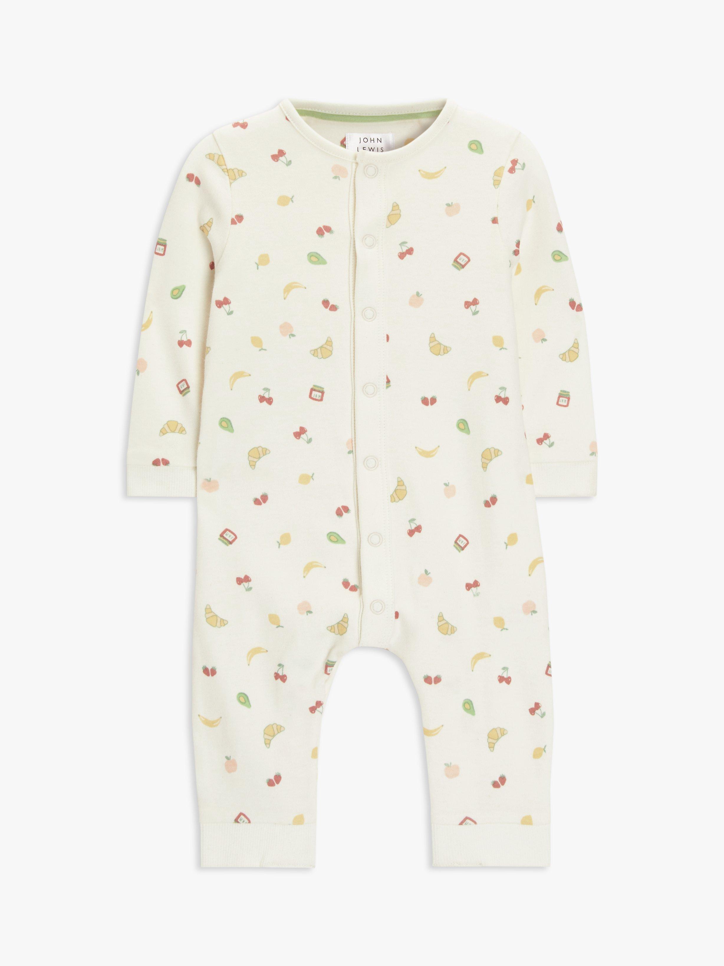 John Lewis Baby Breakfast Cotton Long Sleeve Romper, White/Multi