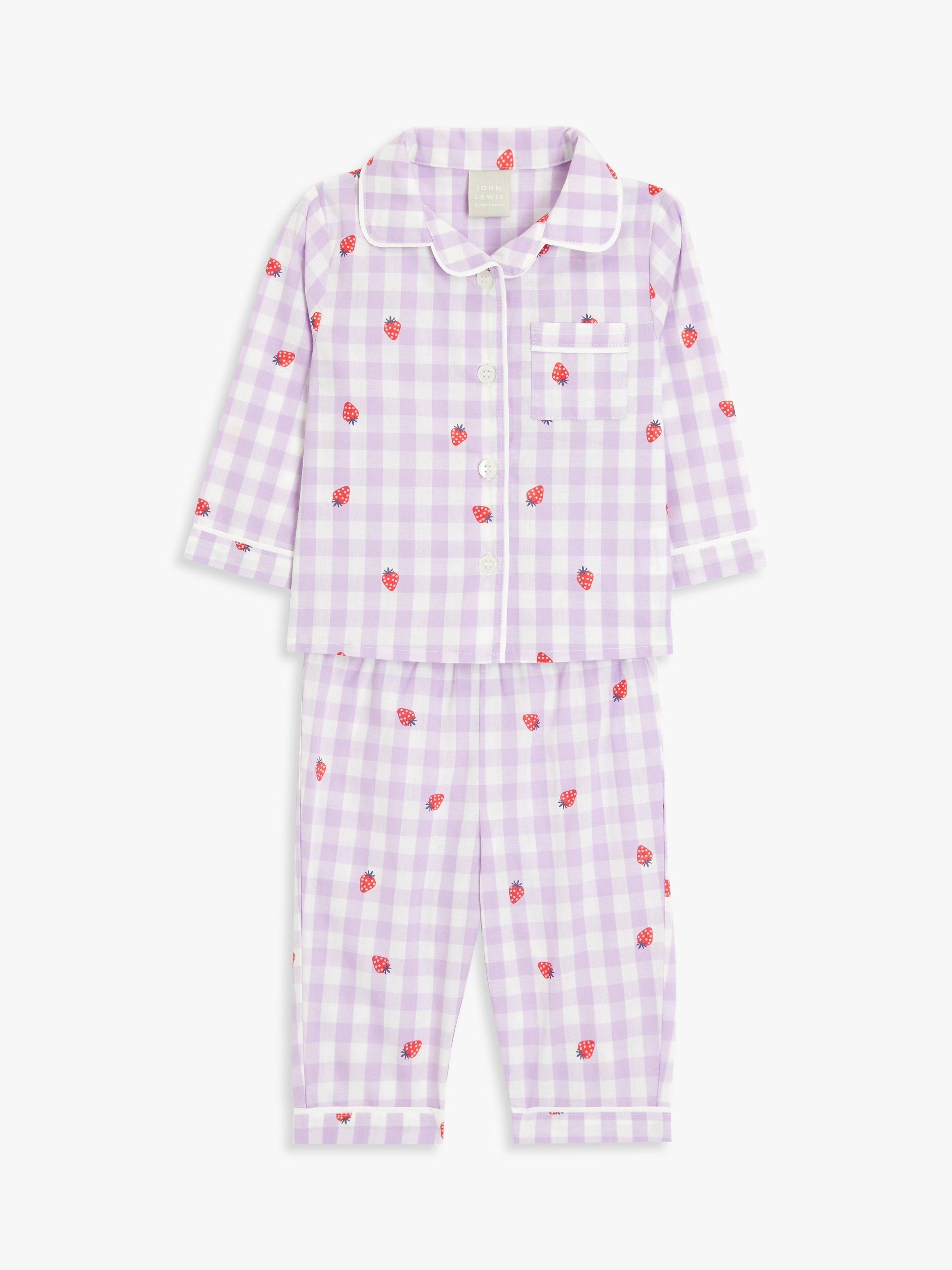 John Lewis Baby Woven Strawberry Gingham Pyjama Set, Lilac