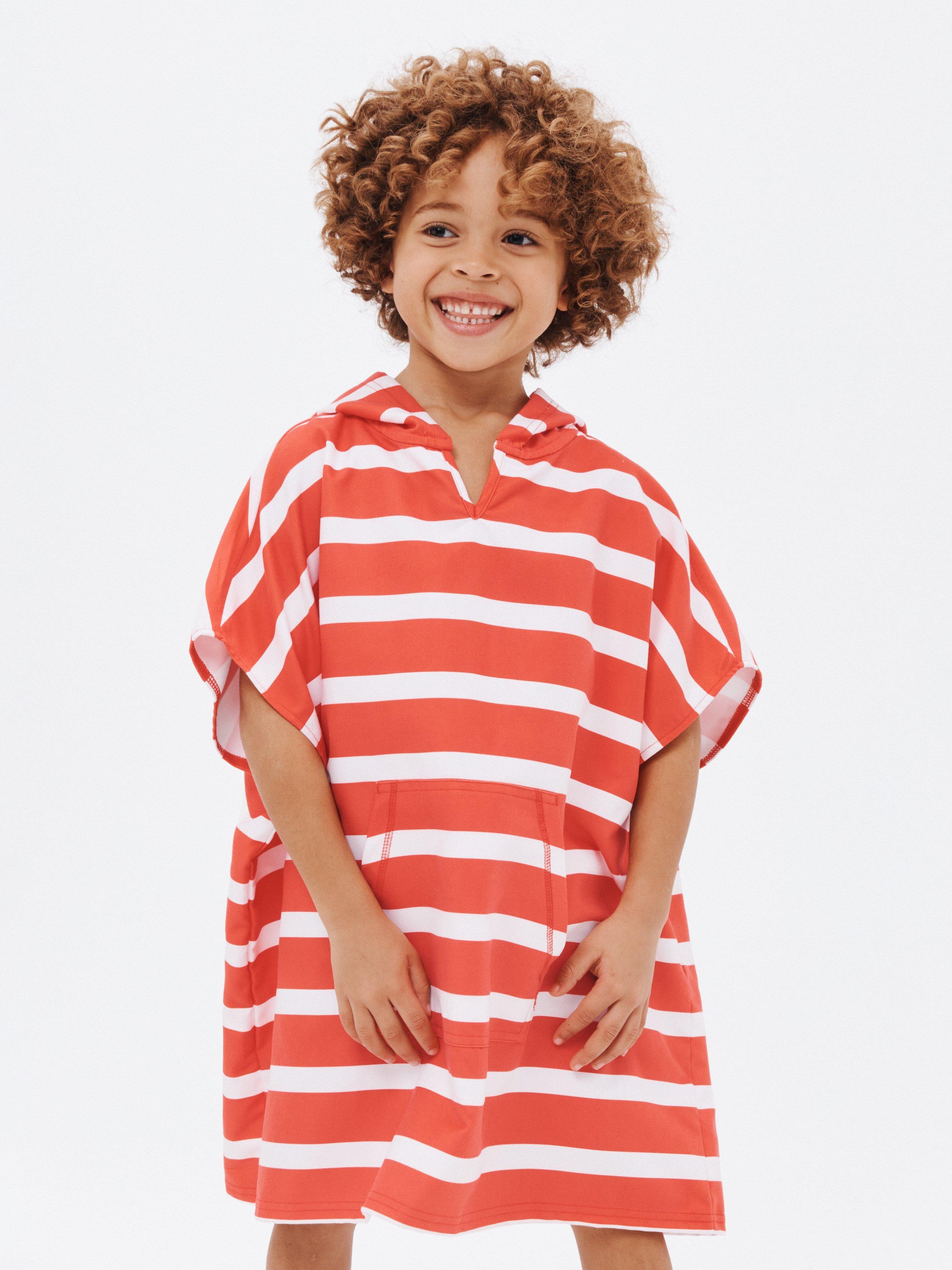 John Lewis Kids' Microfibre Striped Towelling Poncho, Red