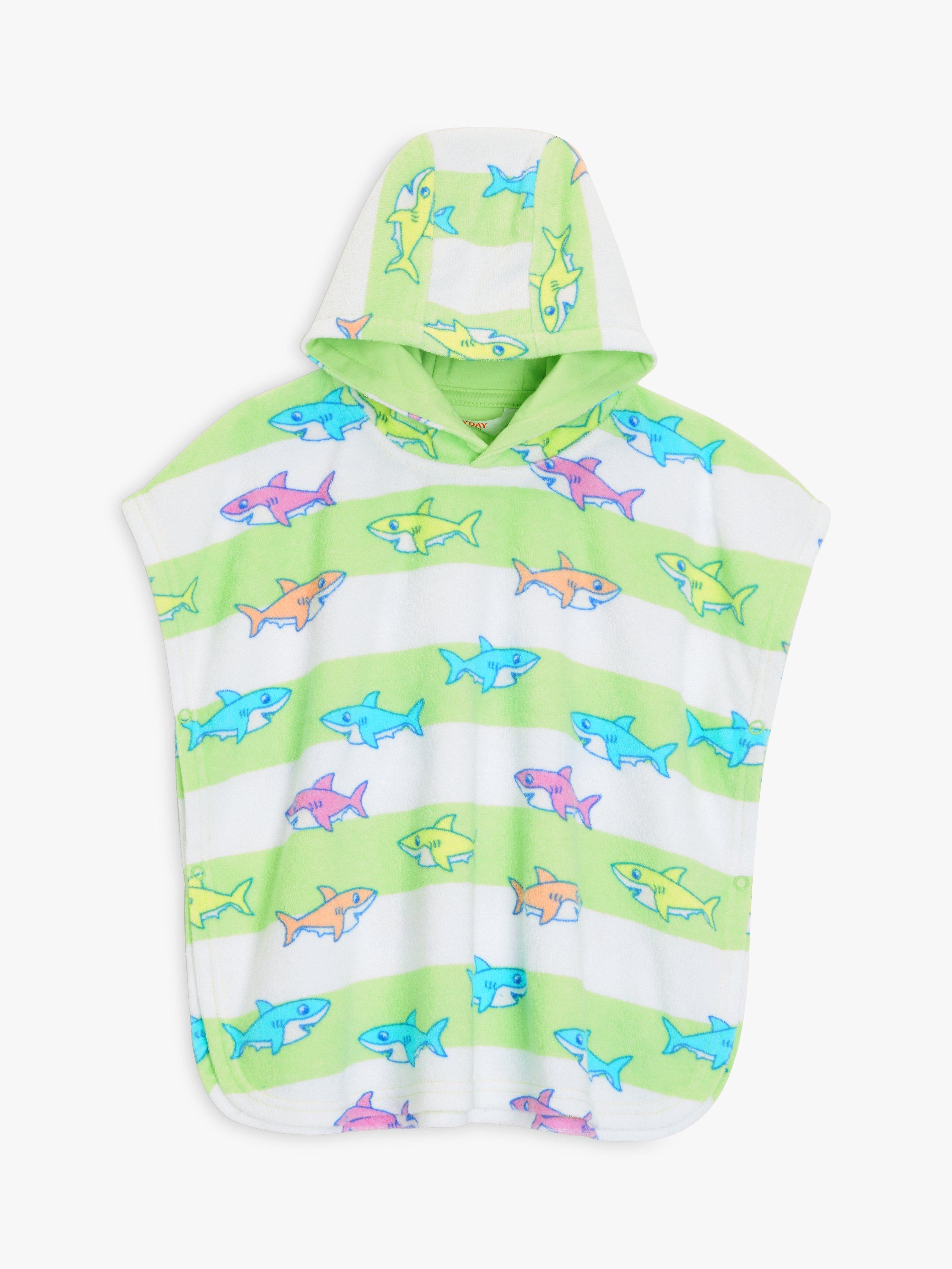 John Lewis ANYDAY Baby Shark Towelling Poncho, Green/Multi